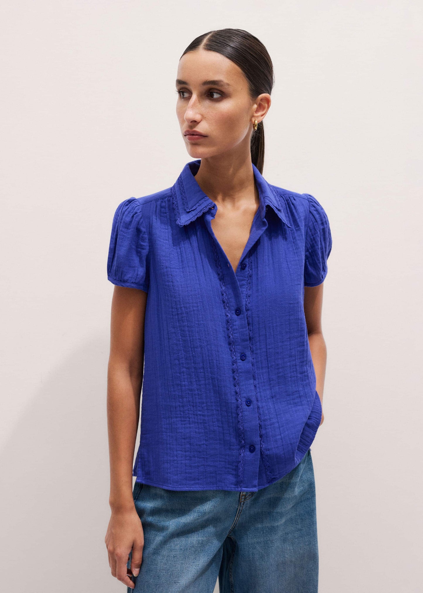 ME and EM Clothing White Cheesecloth Cap-Sleeve Blouse