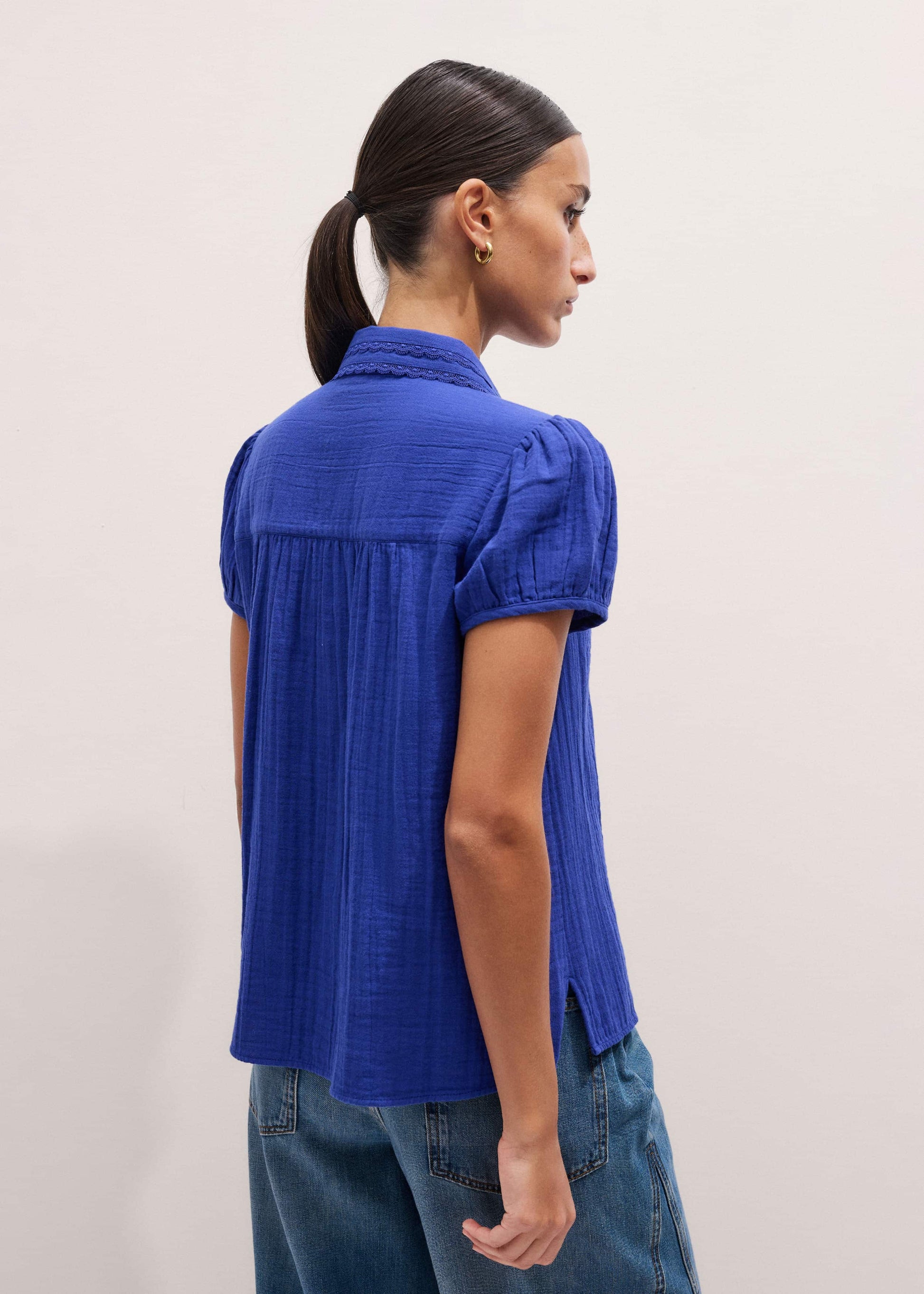 ME and EM Clothing White Cheesecloth Cap-Sleeve Blouse