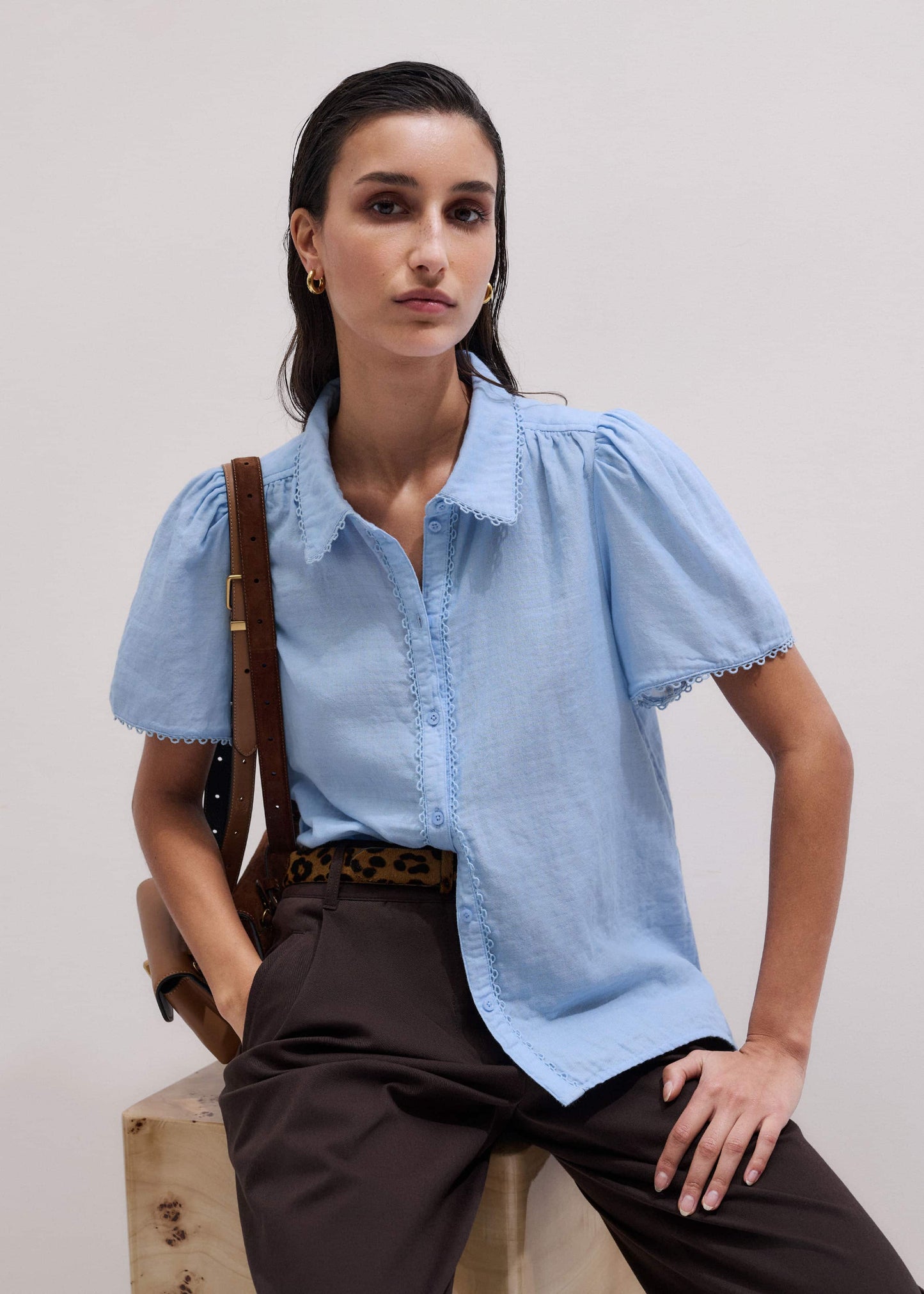 ME and EM Clothing Blue Cheesecloth Summer Blouse