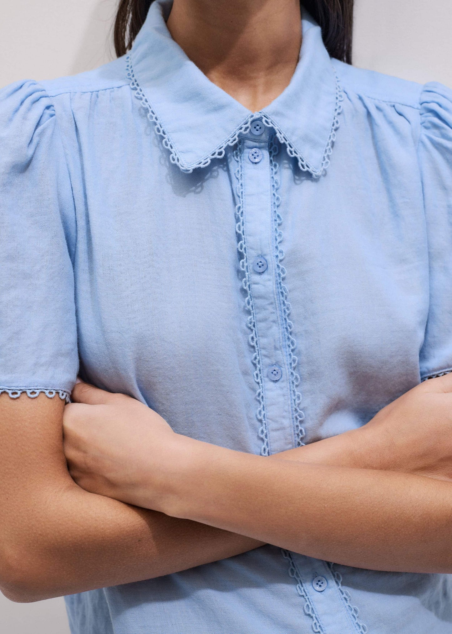 ME and EM Clothing Blue Cheesecloth Summer Blouse