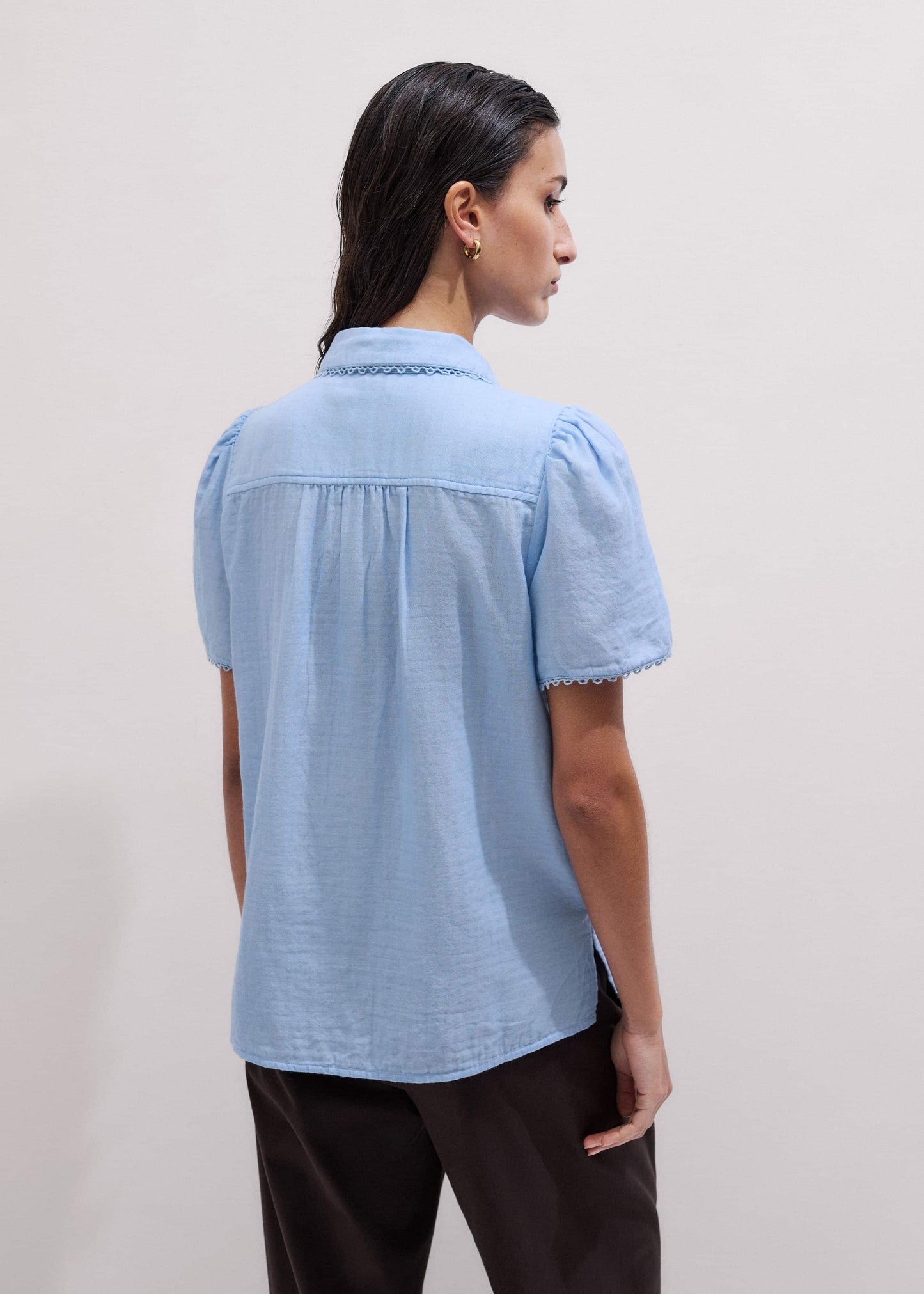 ME and EM Clothing Blue Cheesecloth Summer Blouse