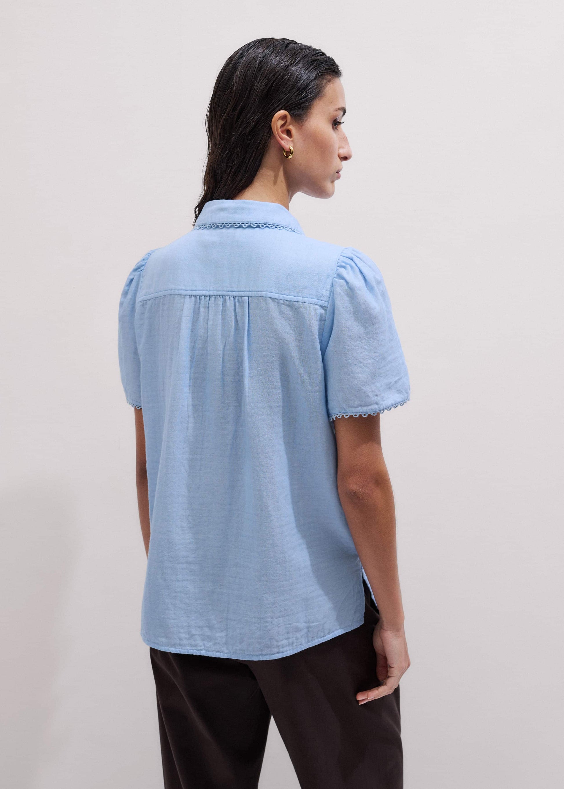 ME and EM Clothing Blue Cheesecloth Summer Blouse