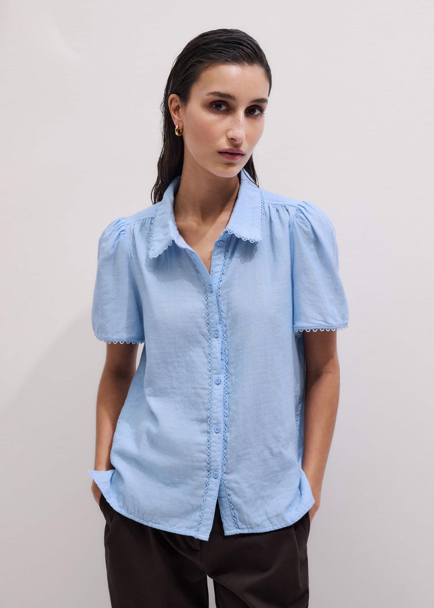ME and EM Clothing Blue Cheesecloth Summer Blouse
