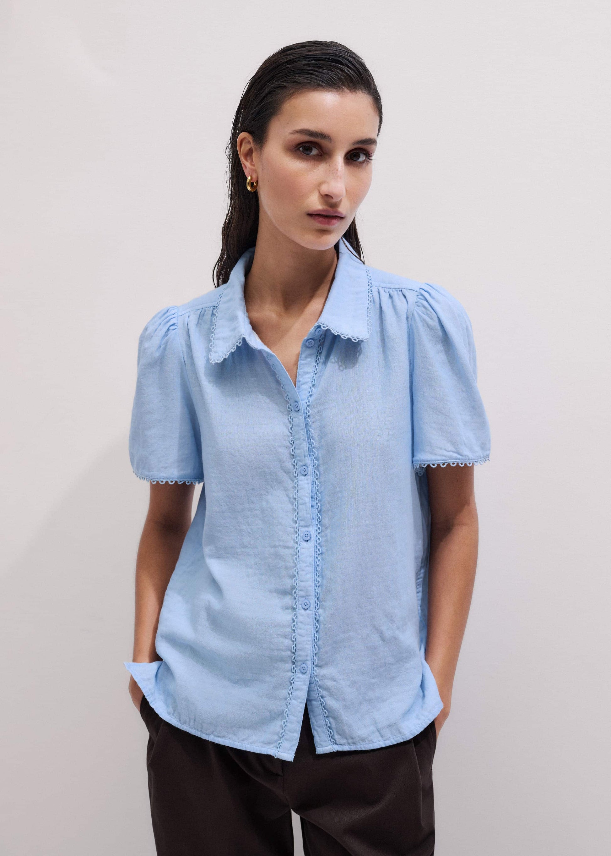 ME and EM Clothing Blue Cheesecloth Summer Blouse