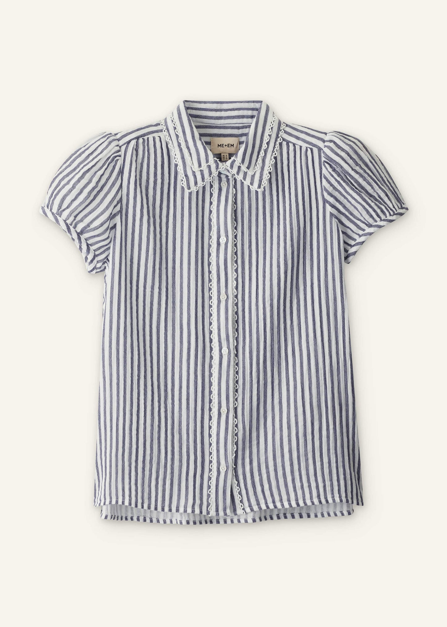 ME and EM Clothing Navy Cheesecloth Stripe Cap-Sleeve Blouse