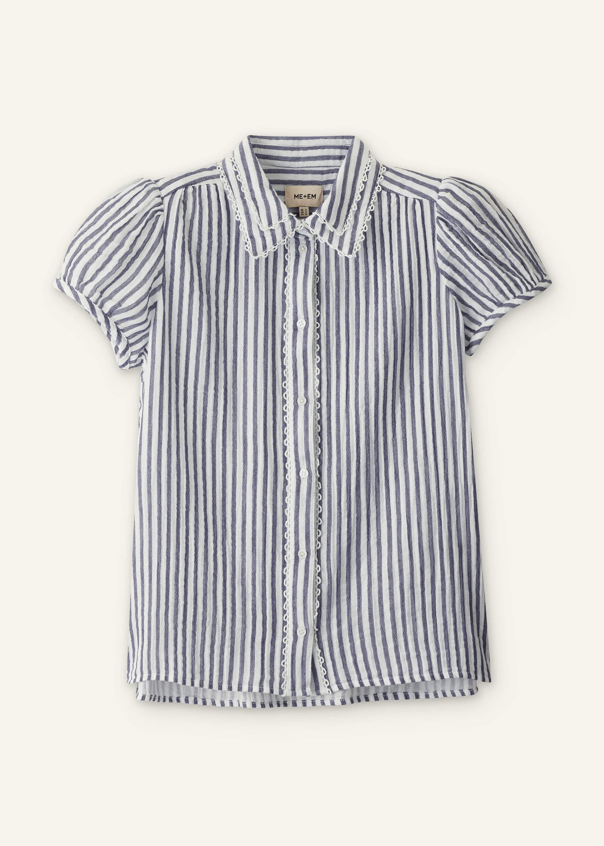 ME and EM Clothing Navy Cheesecloth Stripe Cap-Sleeve Blouse