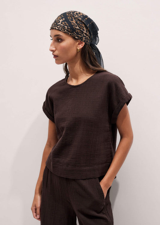 ME and EM Clothing Brown Cheesecloth T-Shirt