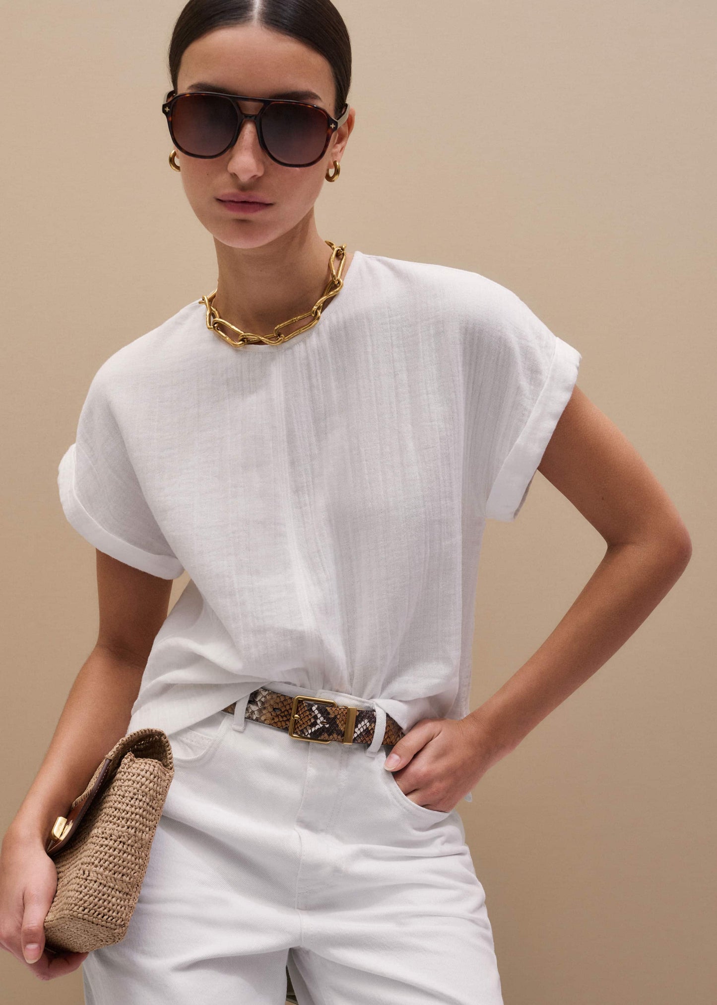 ME and EM Clothing White Cheesecloth T-Shirt