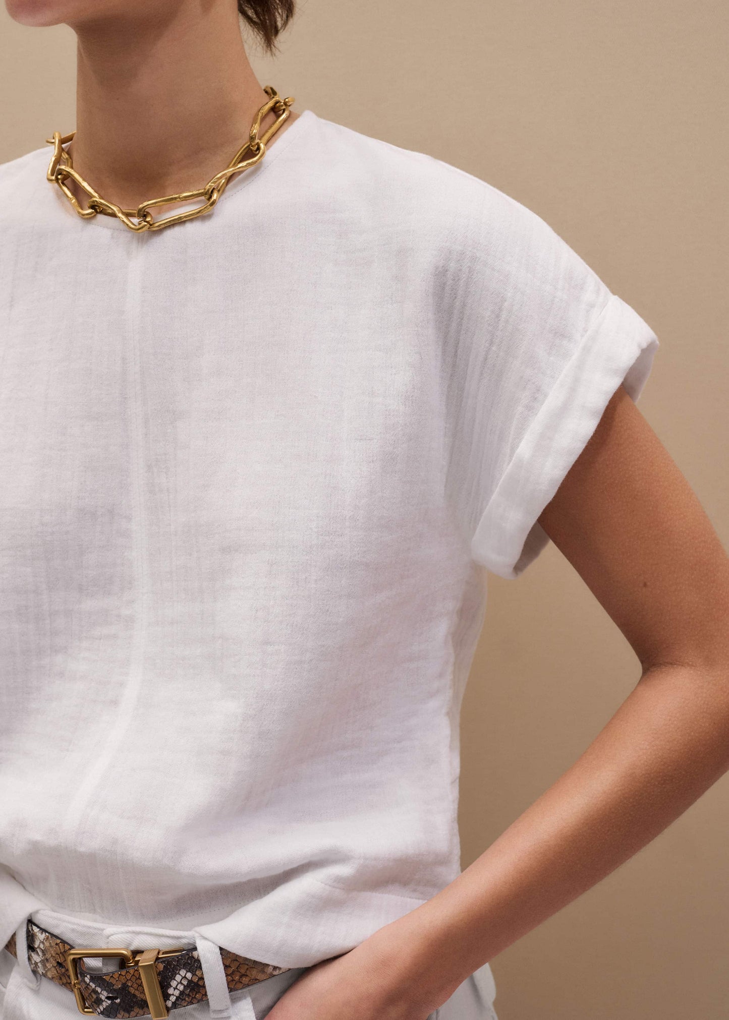 ME and EM Clothing White Cheesecloth T-Shirt