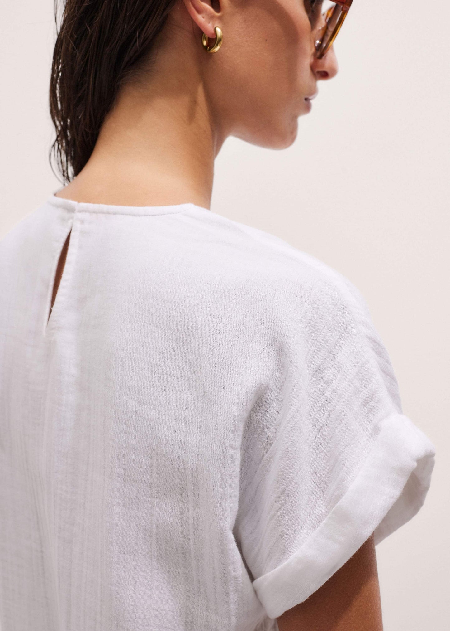 ME and EM Clothing White Cheesecloth T-Shirt