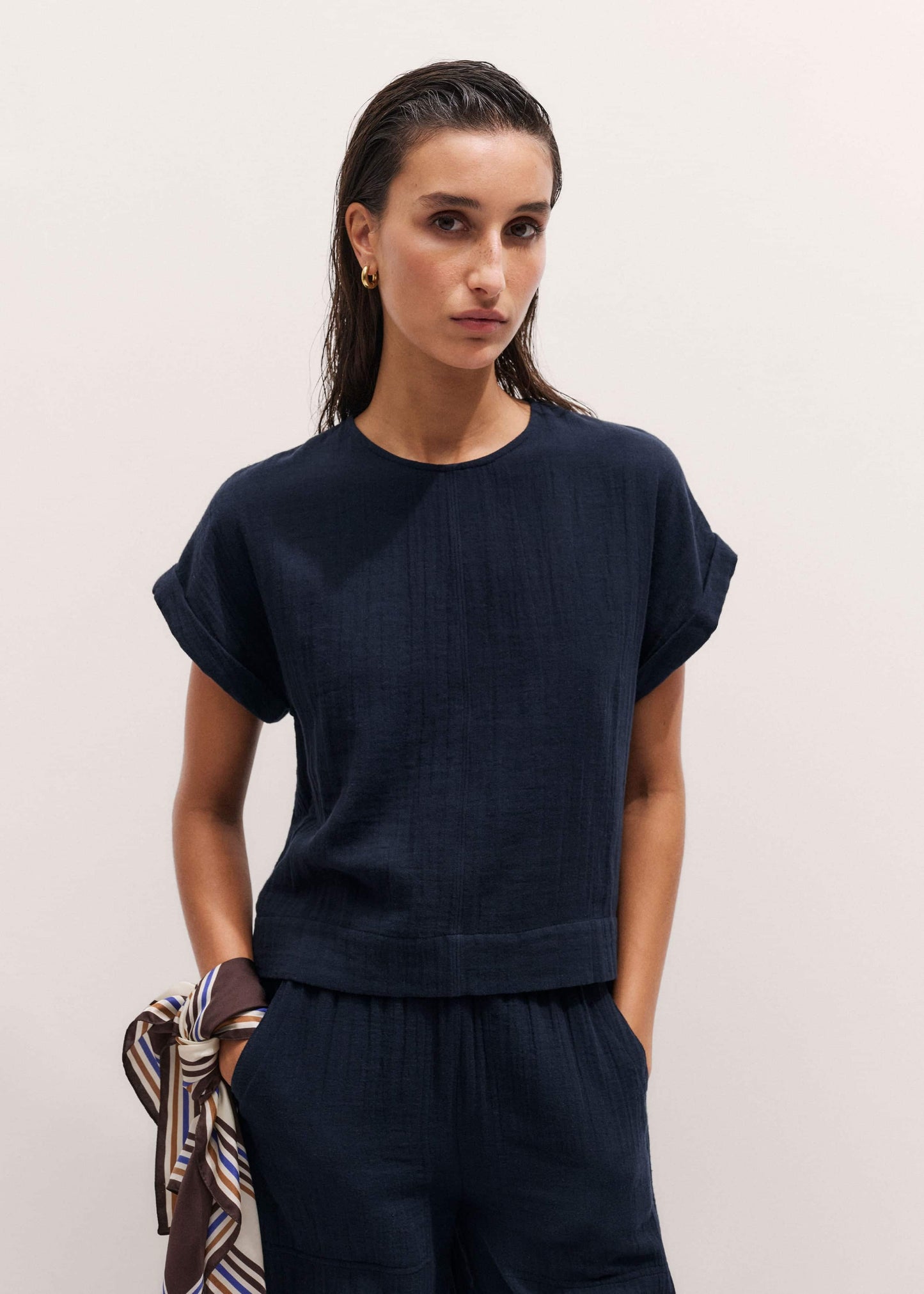 ME and EM Clothing Navy Cheesecloth T-Shirt