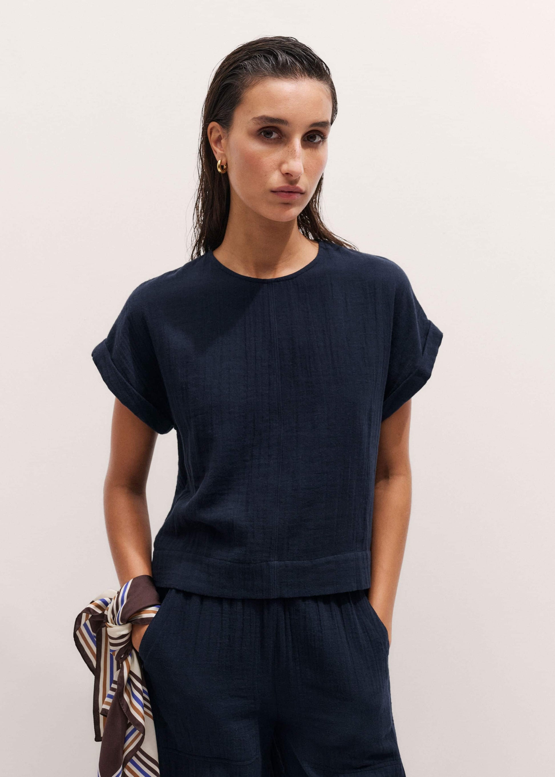 ME and EM Clothing Navy Cheesecloth T-Shirt