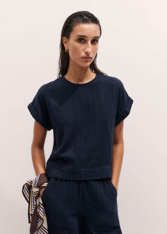 ME and EM Clothing Navy Cheesecloth T-Shirt