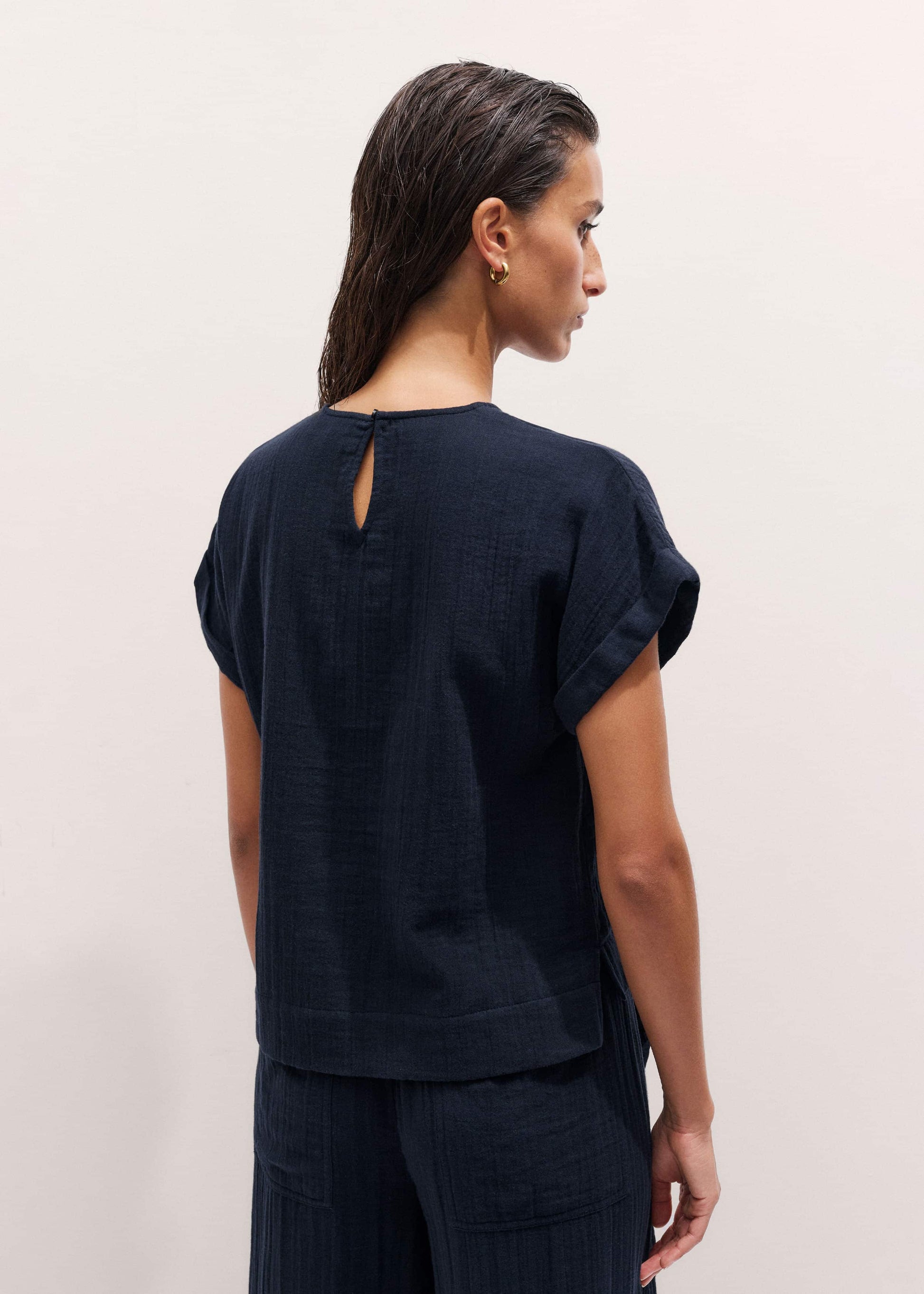 ME and EM Clothing Navy Cheesecloth T-Shirt