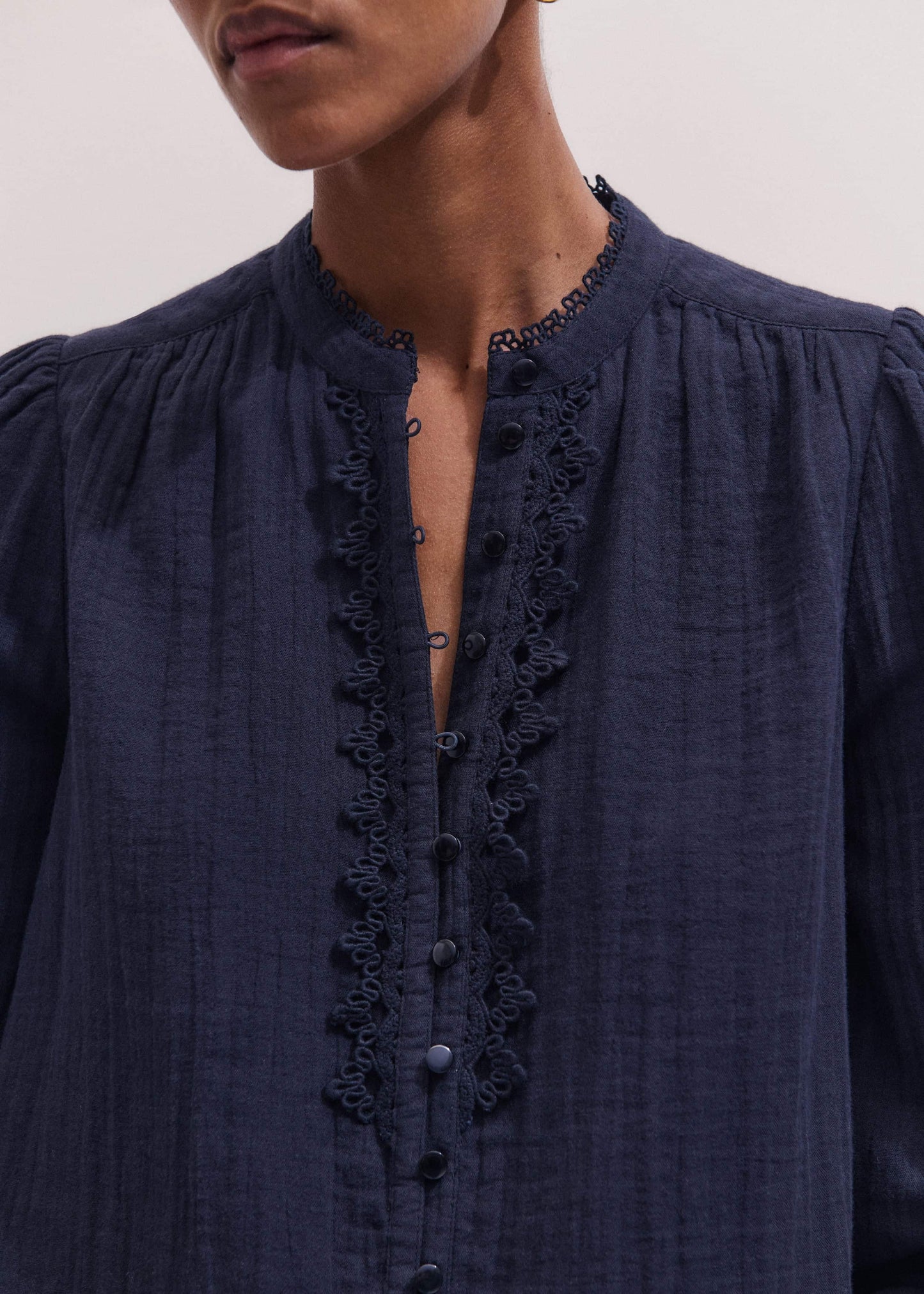 ME and EM Clothing Navy Cheesecloth Intricate Detail Blouse