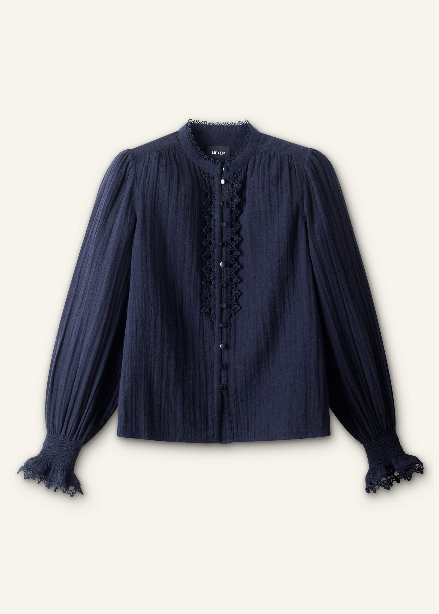 ME and EM Clothing Navy Cheesecloth Intricate Detail Blouse