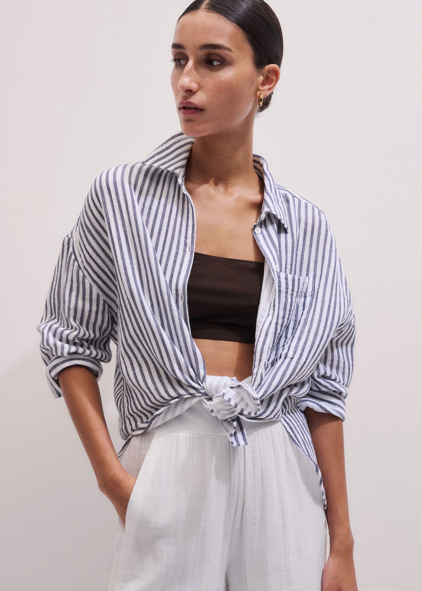 ME and EM Clothing Navy Cheesecloth Relaxed Stripe Shirt