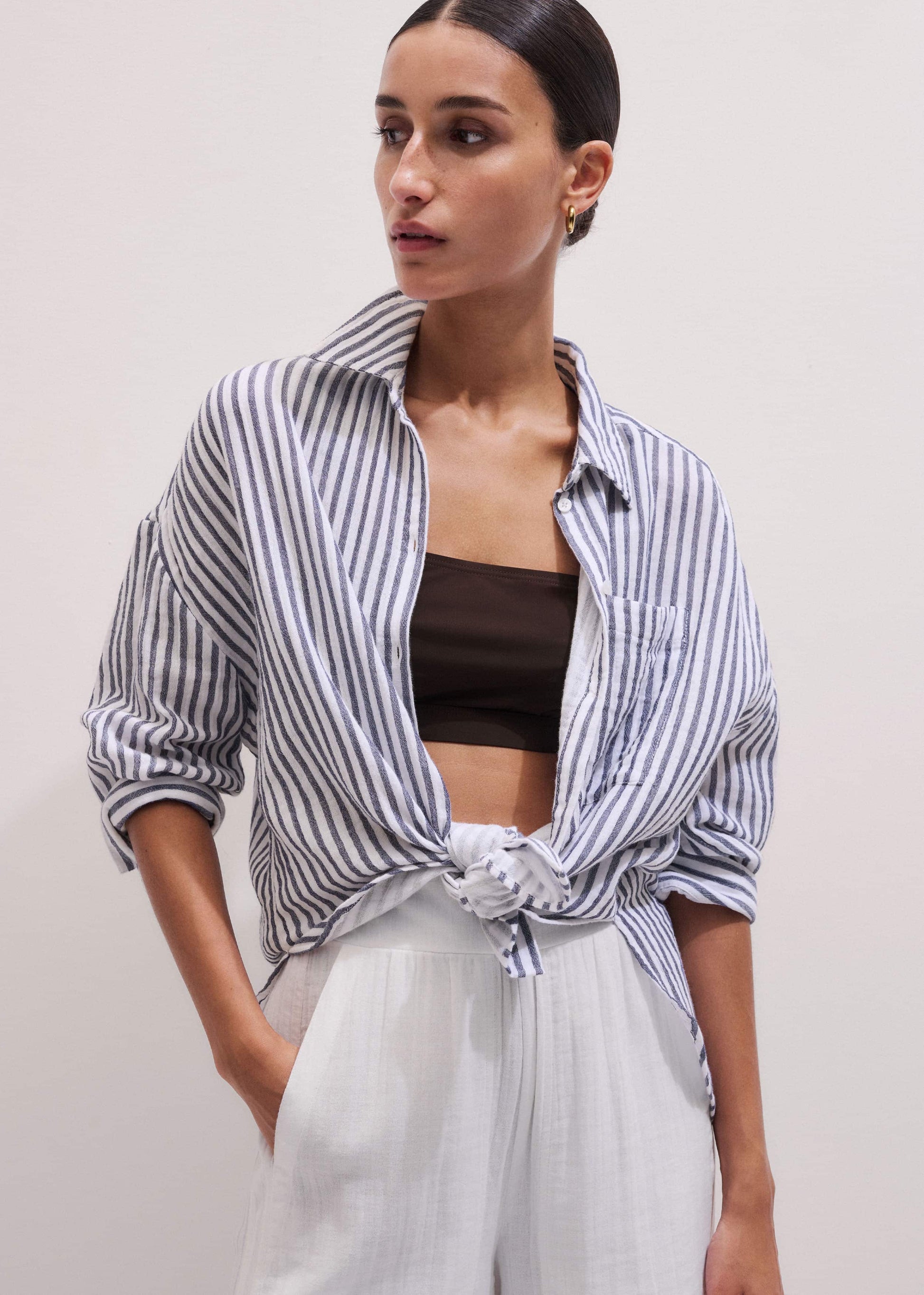 ME and EM Clothing Navy Cheesecloth Relaxed Stripe Shirt