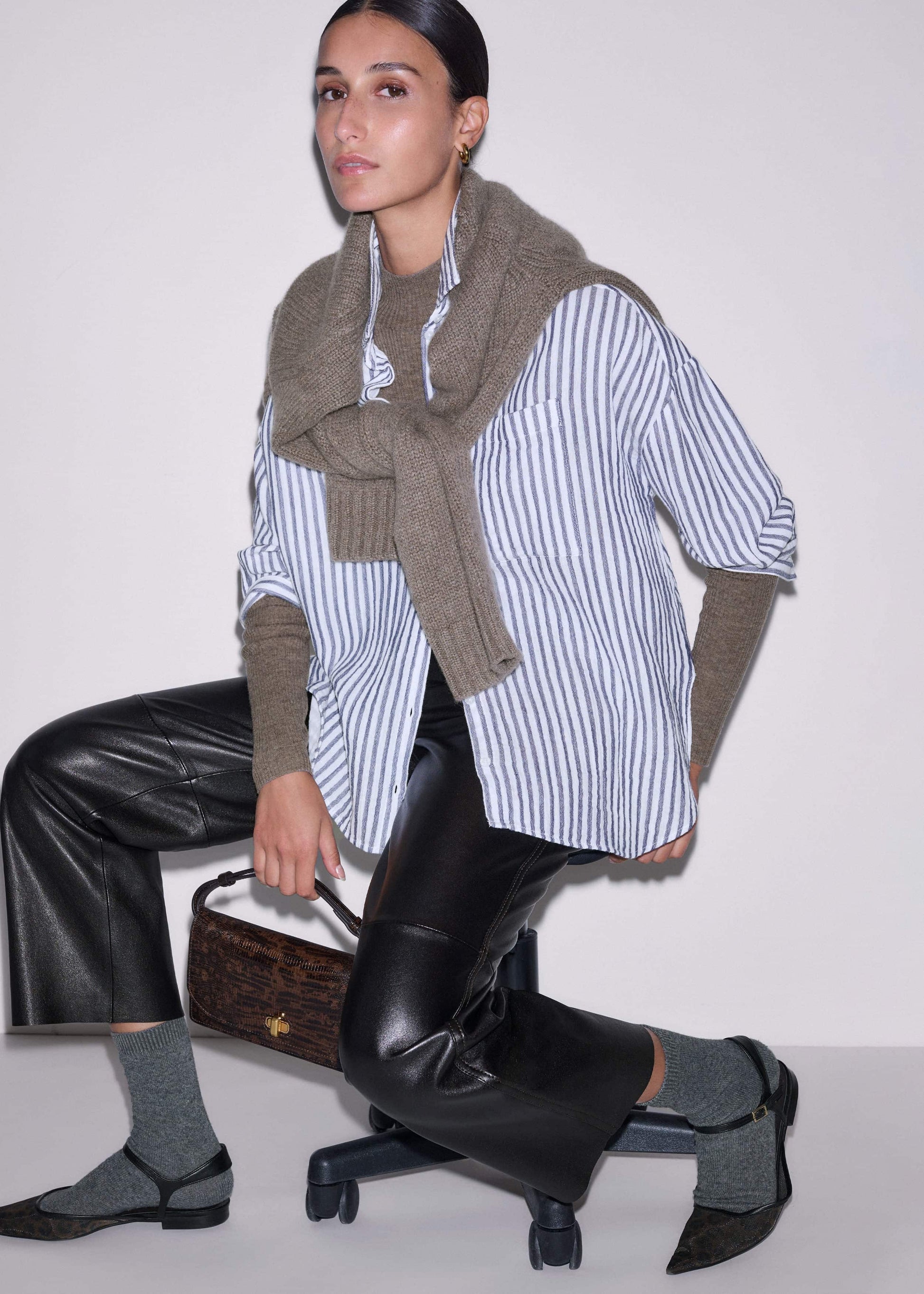 ME and EM Clothing Navy Cheesecloth Relaxed Stripe Shirt