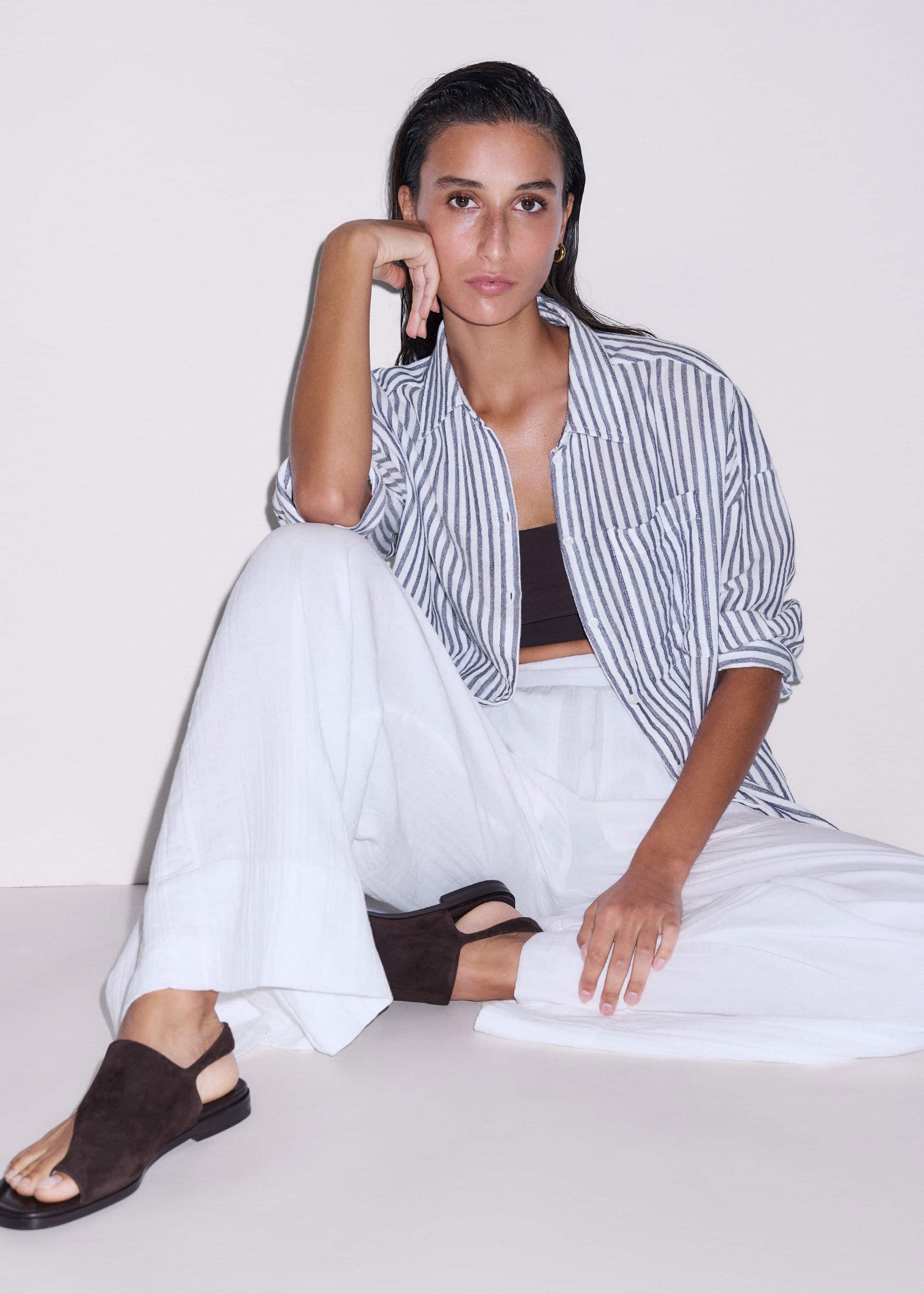 ME and EM Clothing Navy Cheesecloth Relaxed Stripe Shirt