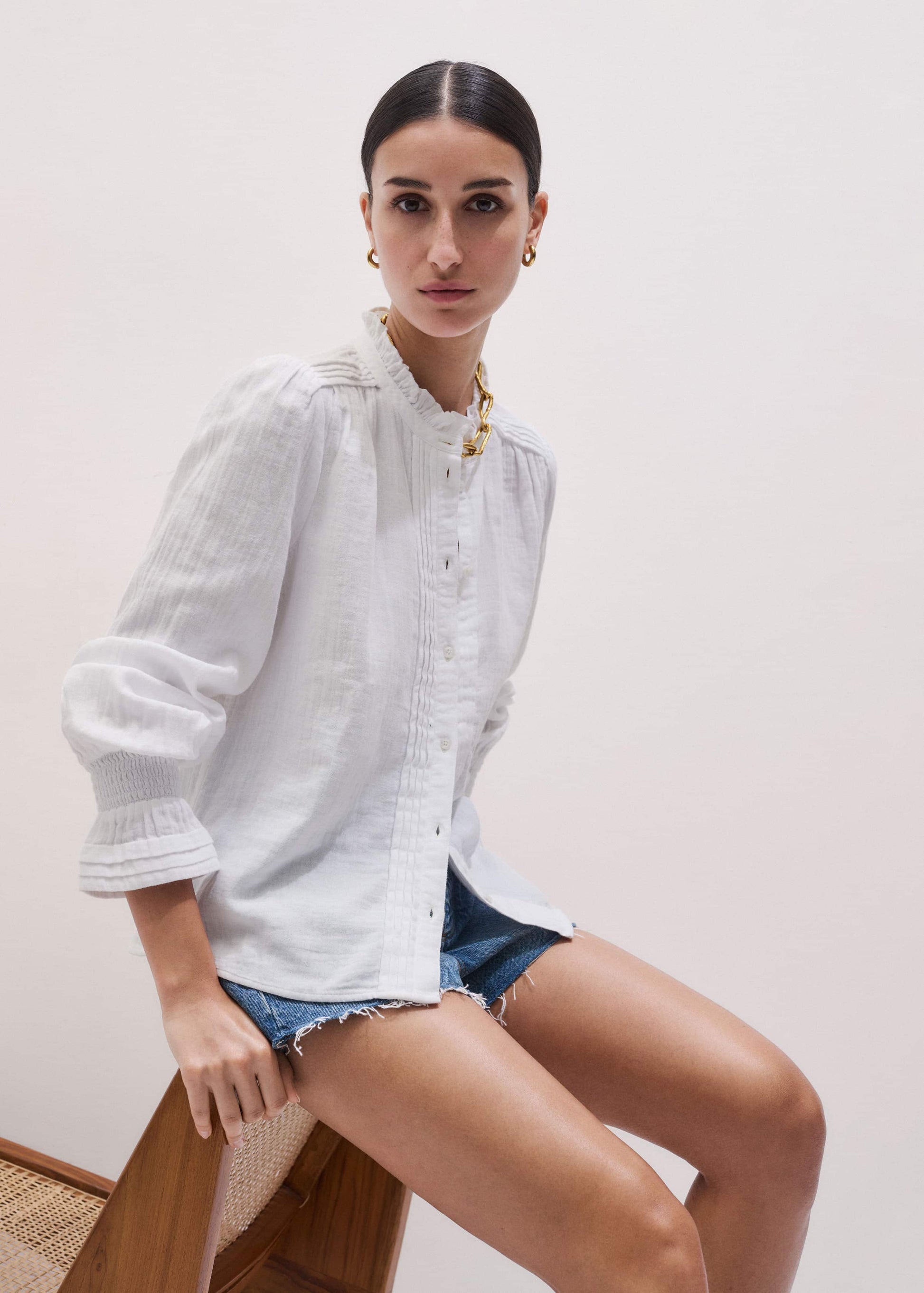 ME and EM Clothing White Cheesecloth Pleat Detail Blouse
