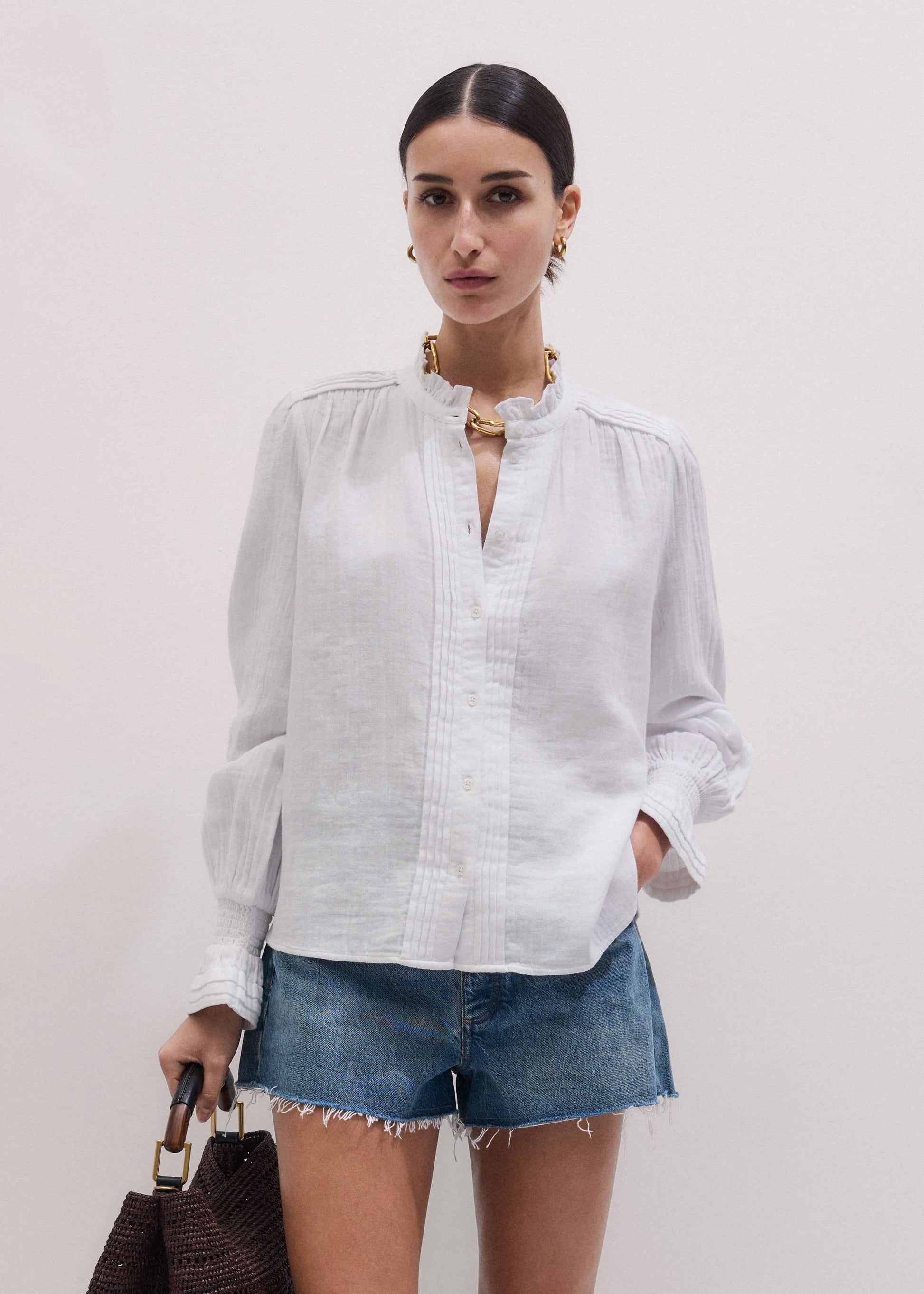 ME and EM Clothing White Cheesecloth Pleat Detail Blouse