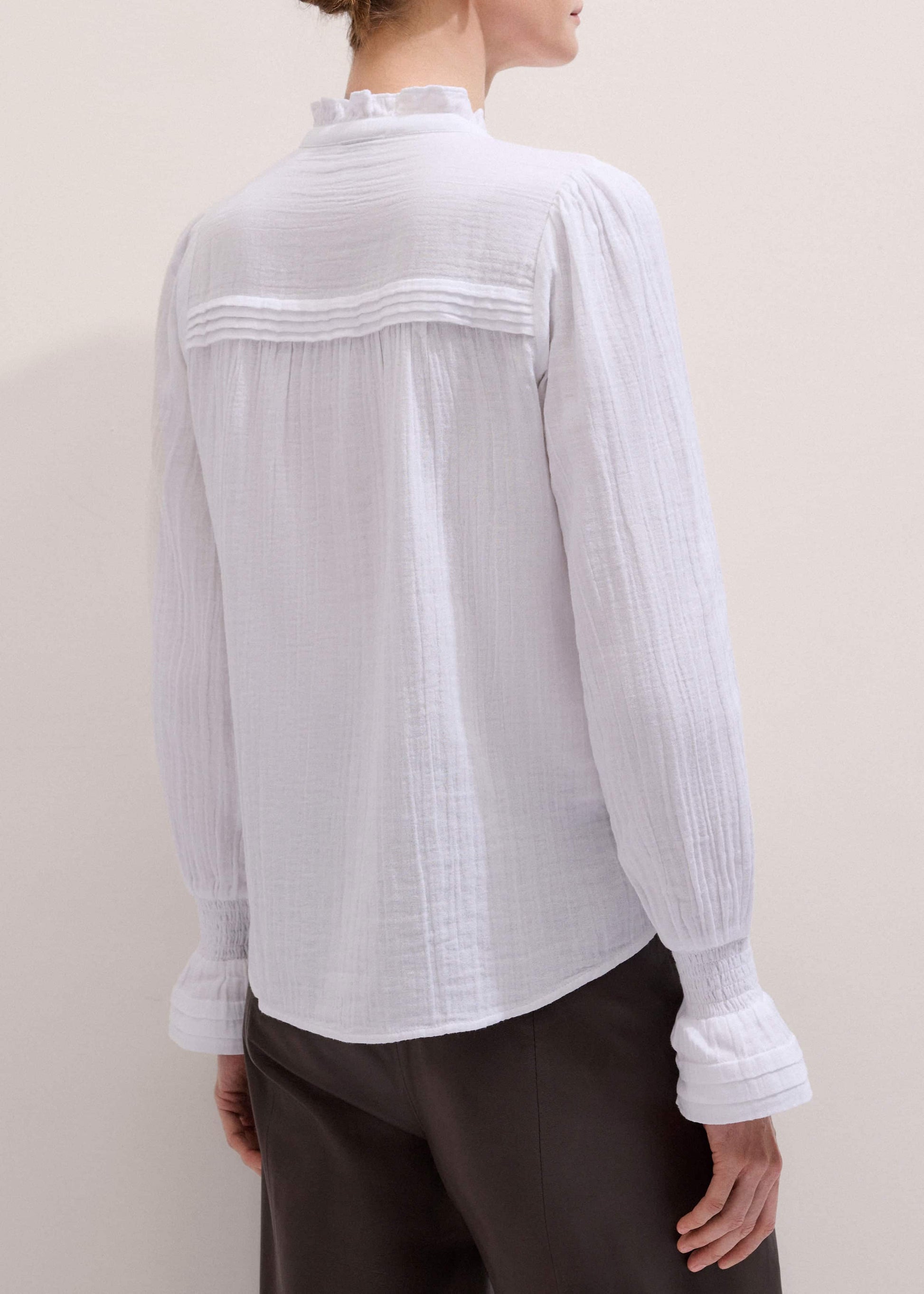ME and EM Clothing White Cheesecloth Pleat Detail Blouse