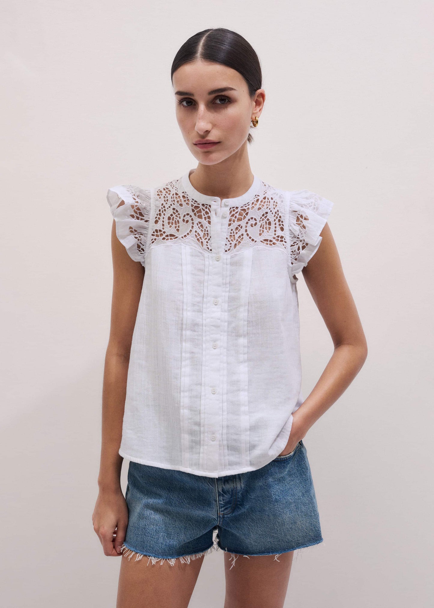 ME and EM Clothing White Cheesecloth Embroidered Swing Top