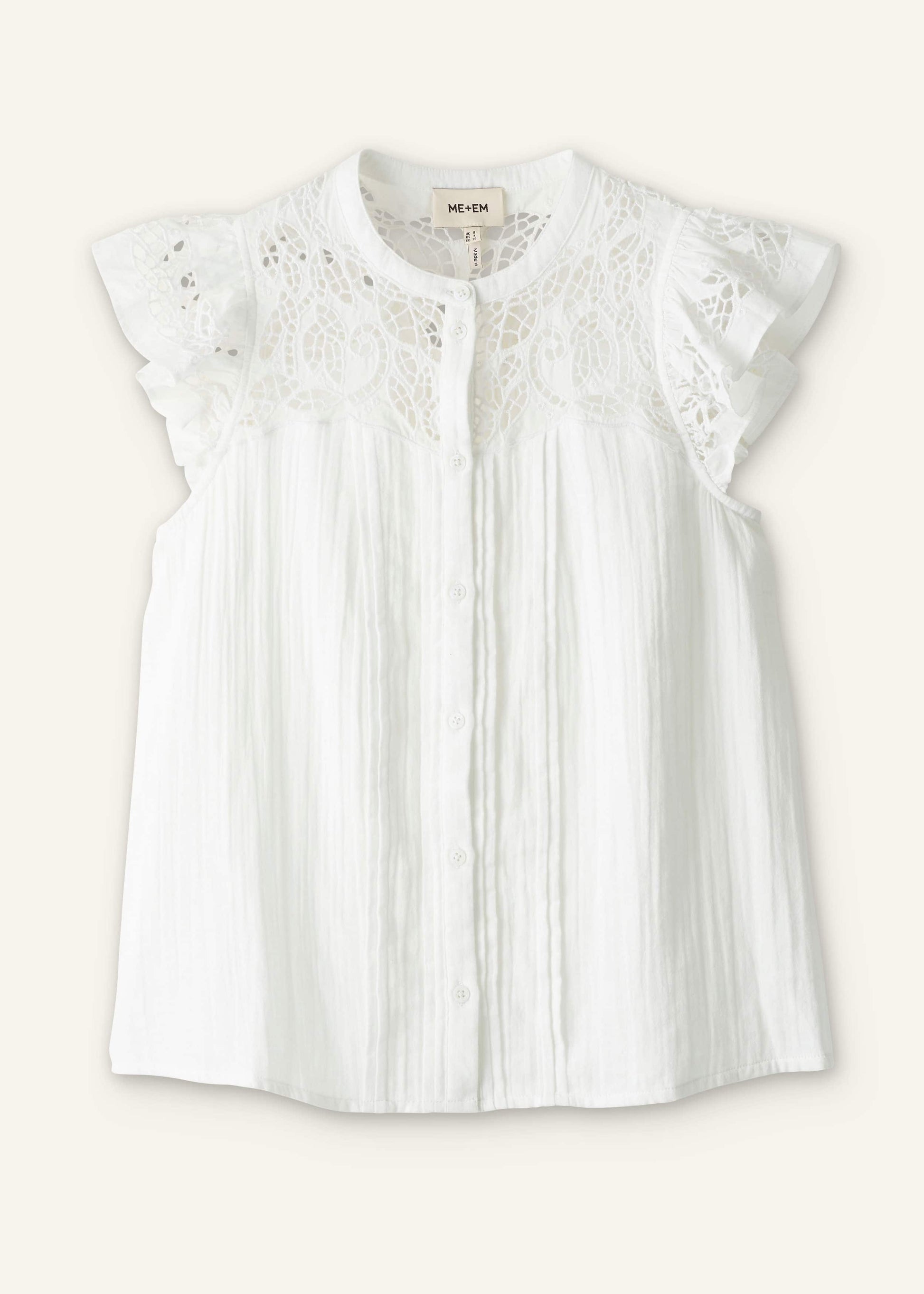 ME and EM Clothing White Cheesecloth Embroidered Swing Top