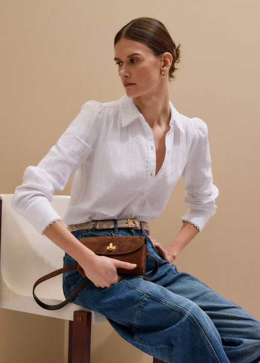 ME and EM Clothing White Cheesecloth Trim Detail Shirt