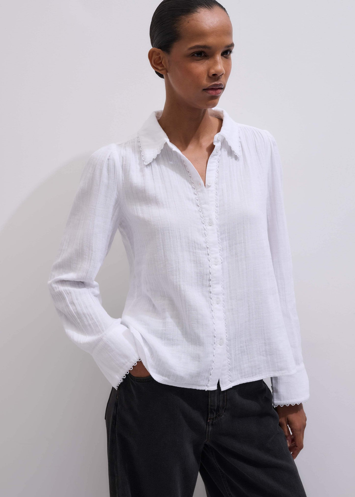 ME and EM Clothing White Cheesecloth Trim Detail Shirt