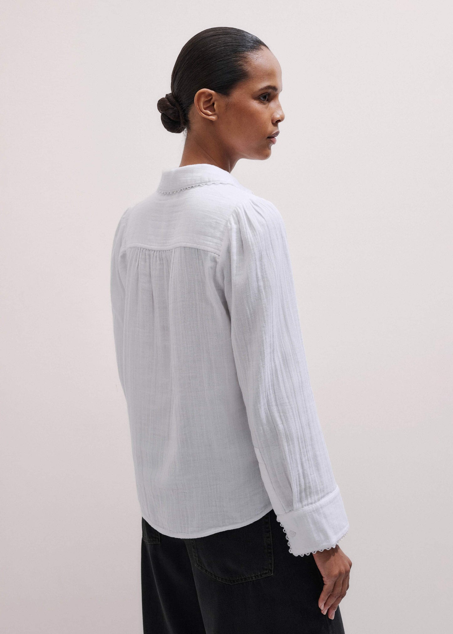 ME and EM Clothing White Cheesecloth Trim Detail Shirt
