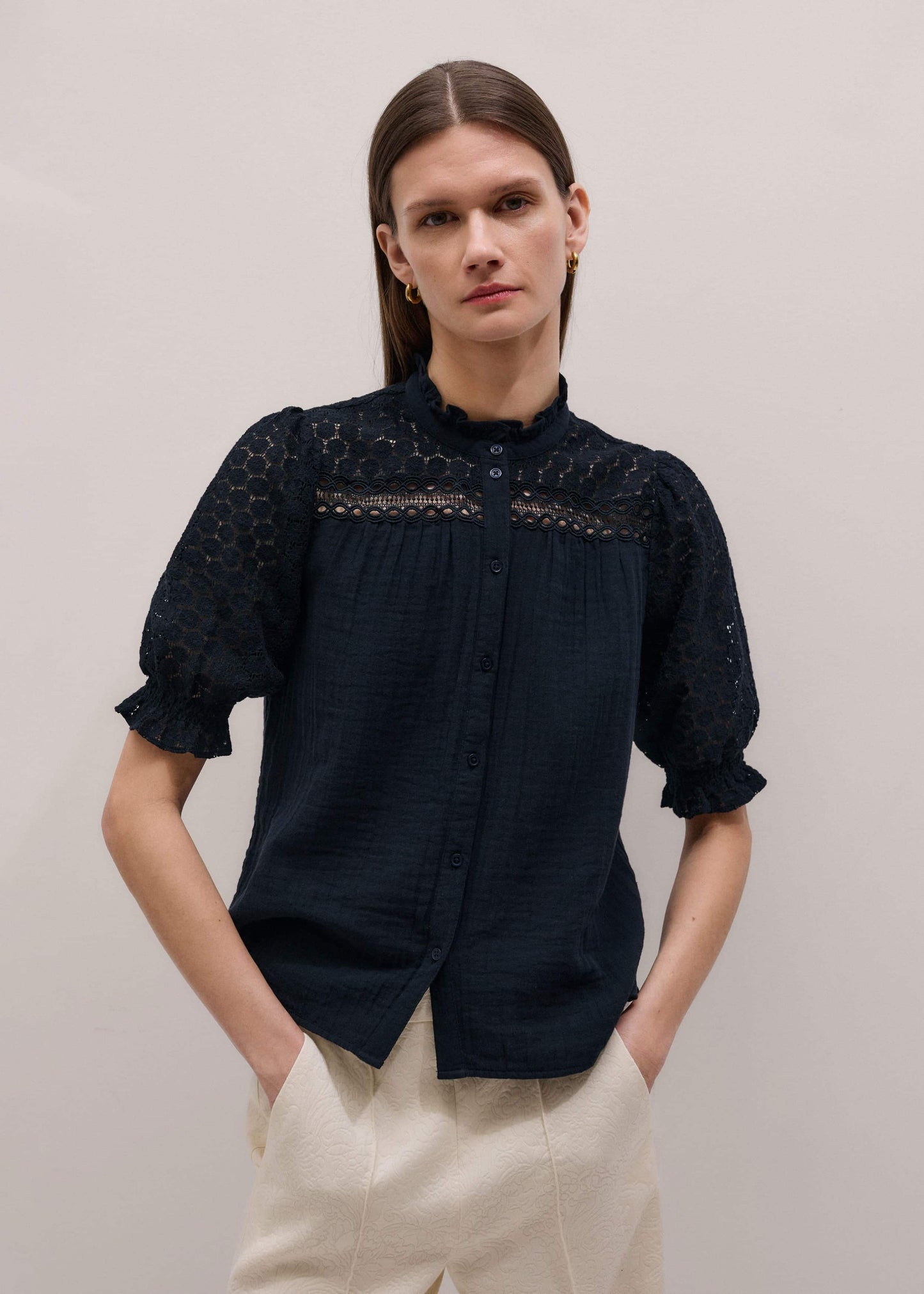 ME and EM Clothing Navy Cheesecloth AM-PM Summer Blouse