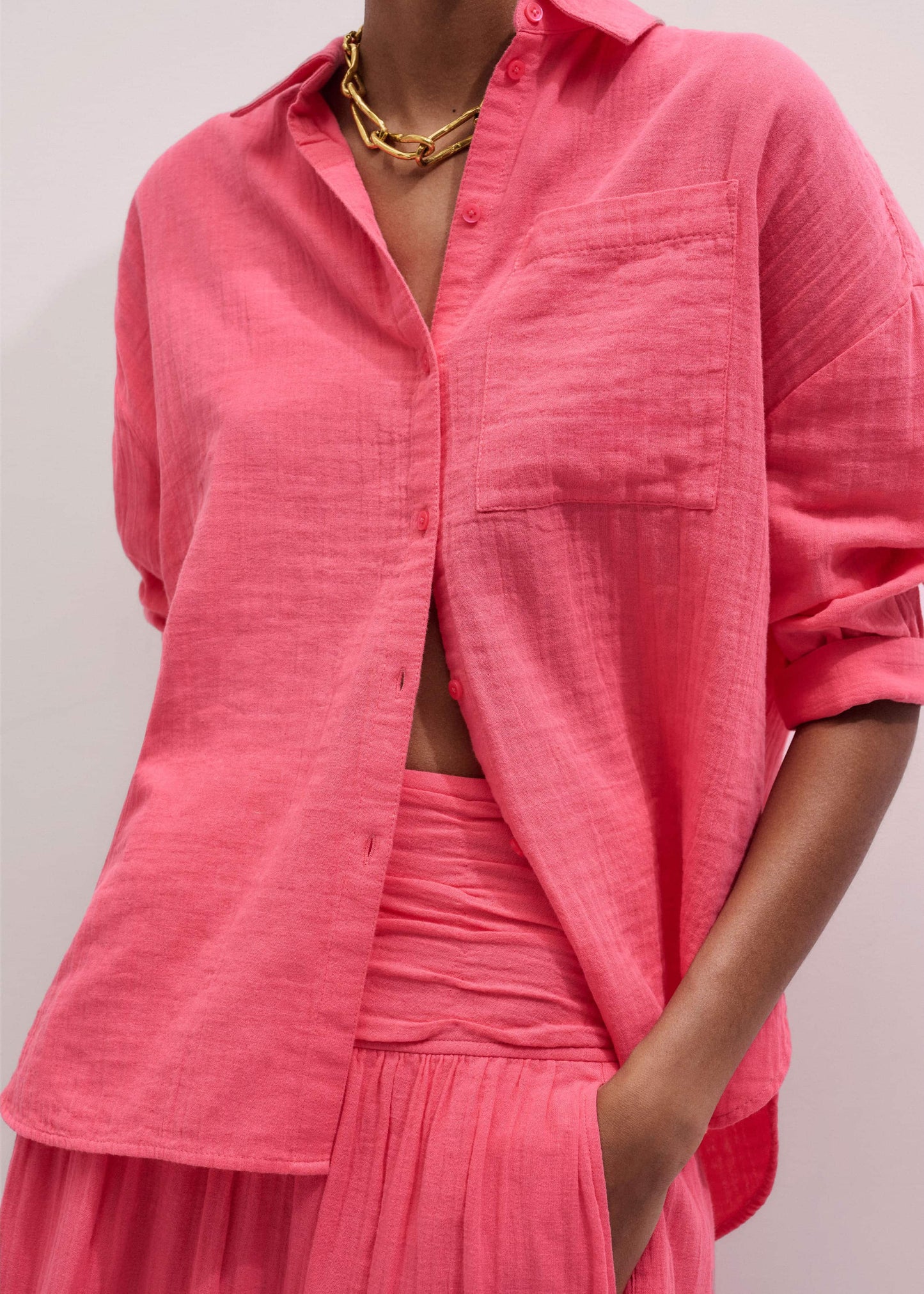 ME and EM Clothing Pink Cheesecloth Relaxed Shirt