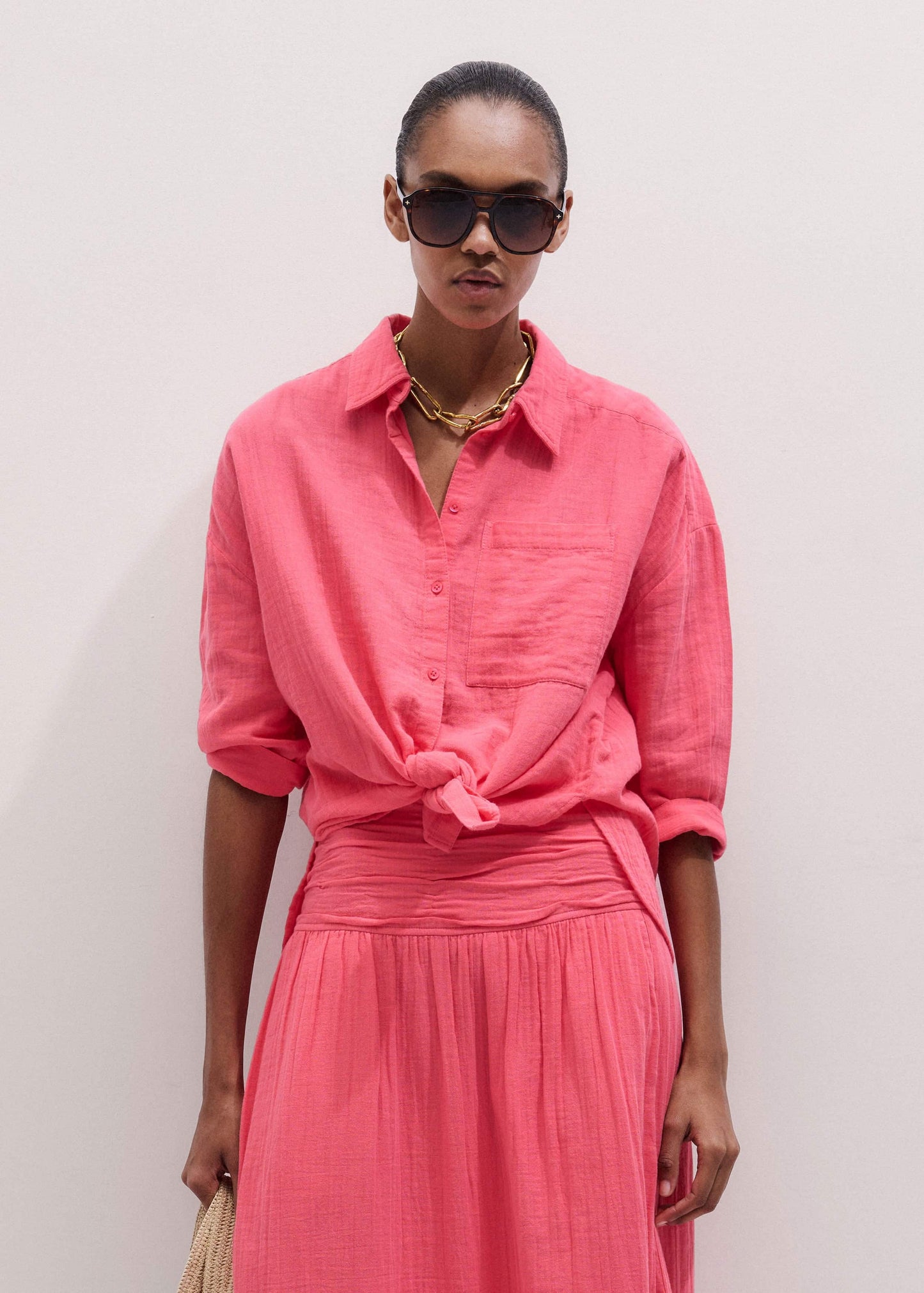 ME and EM Clothing Pink Cheesecloth Relaxed Shirt