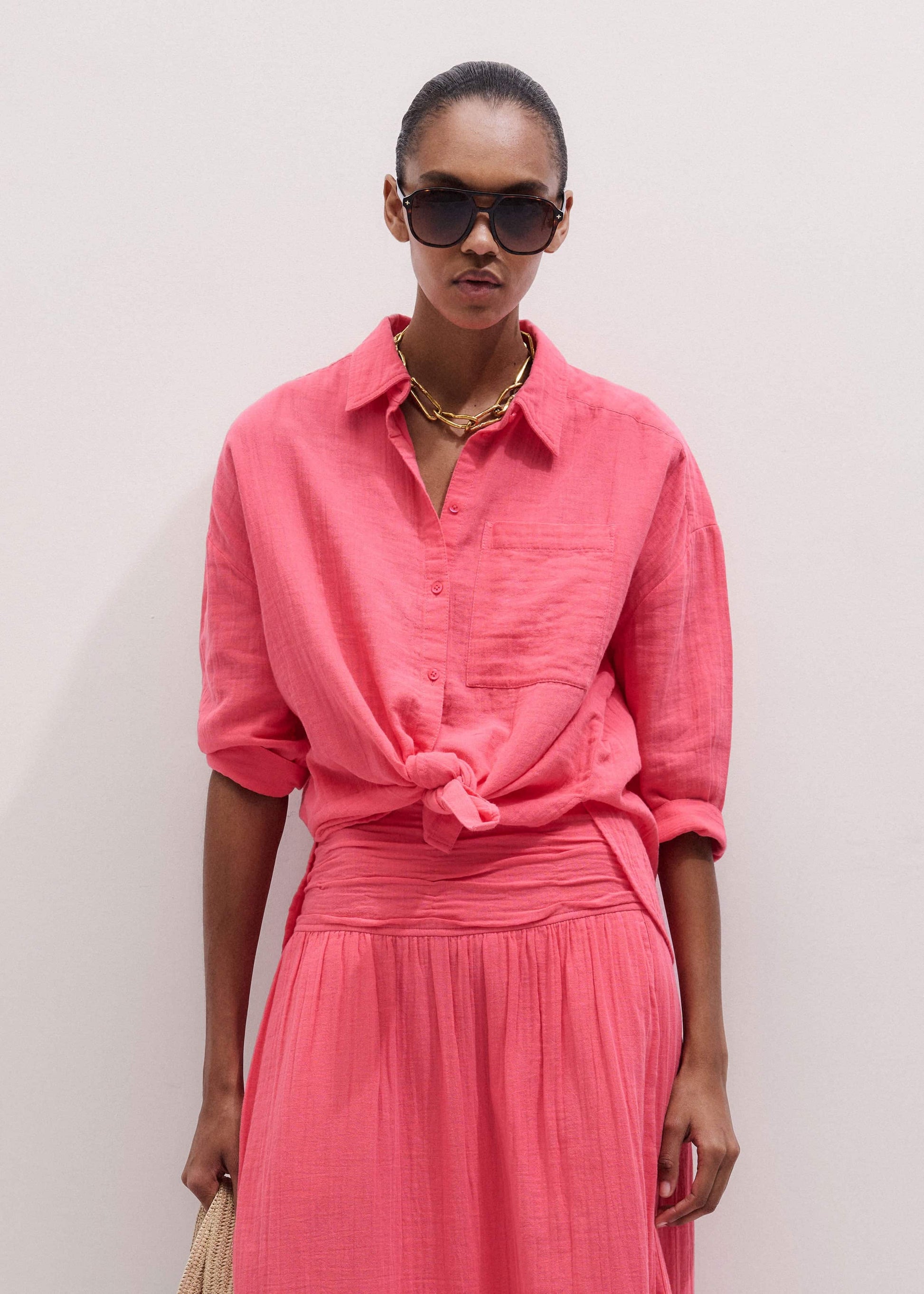 ME and EM Clothing Pink Cheesecloth Relaxed Shirt