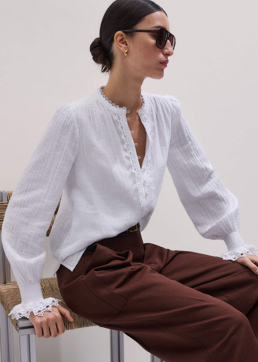 ME and EM Clothing White Cheesecloth Intricate Detail Blouse