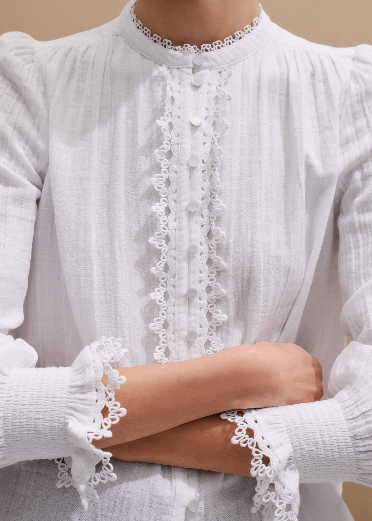 ME and EM Clothing White Cheesecloth Intricate Detail Blouse