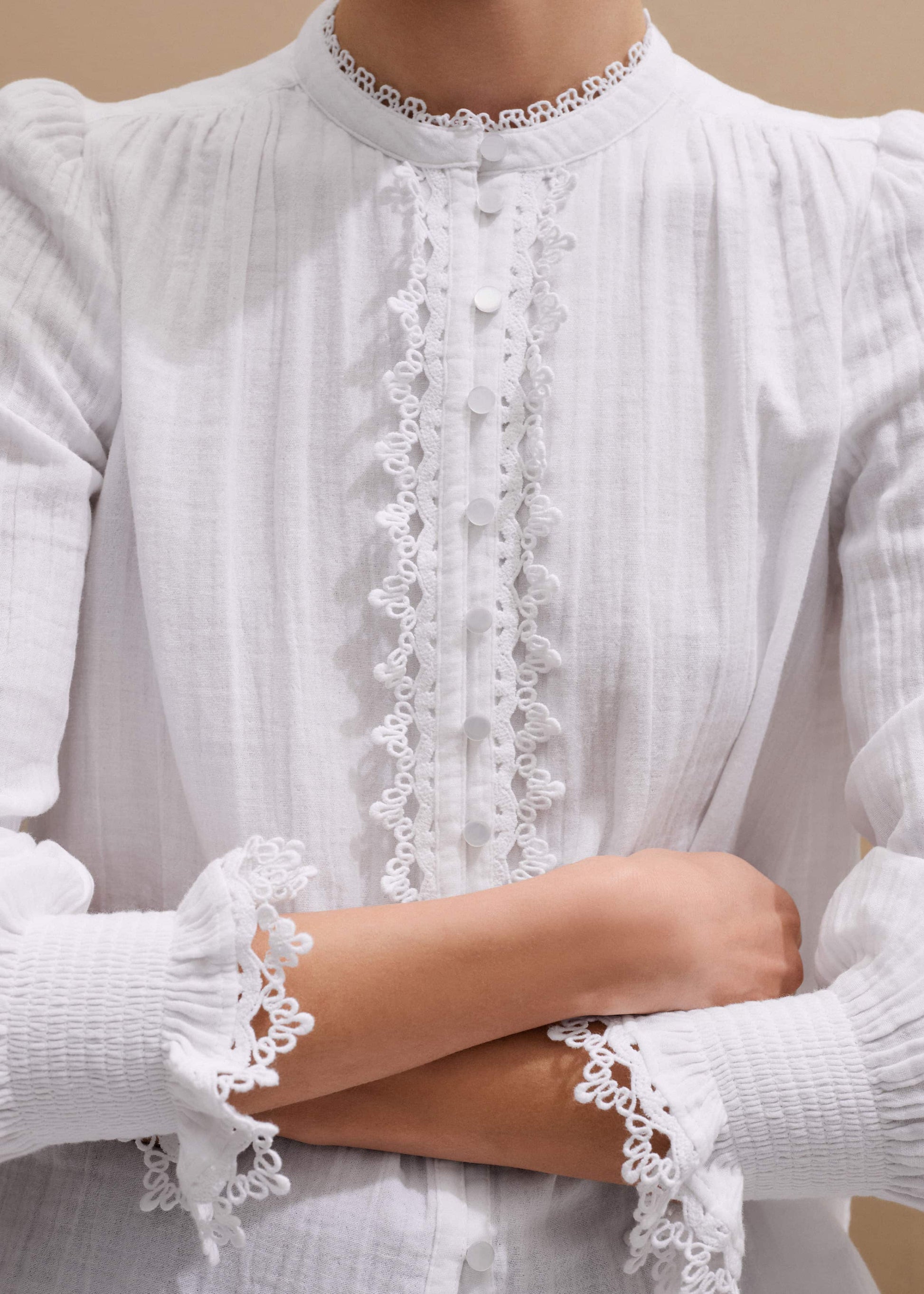 ME and EM Clothing White Cheesecloth Intricate Detail Blouse