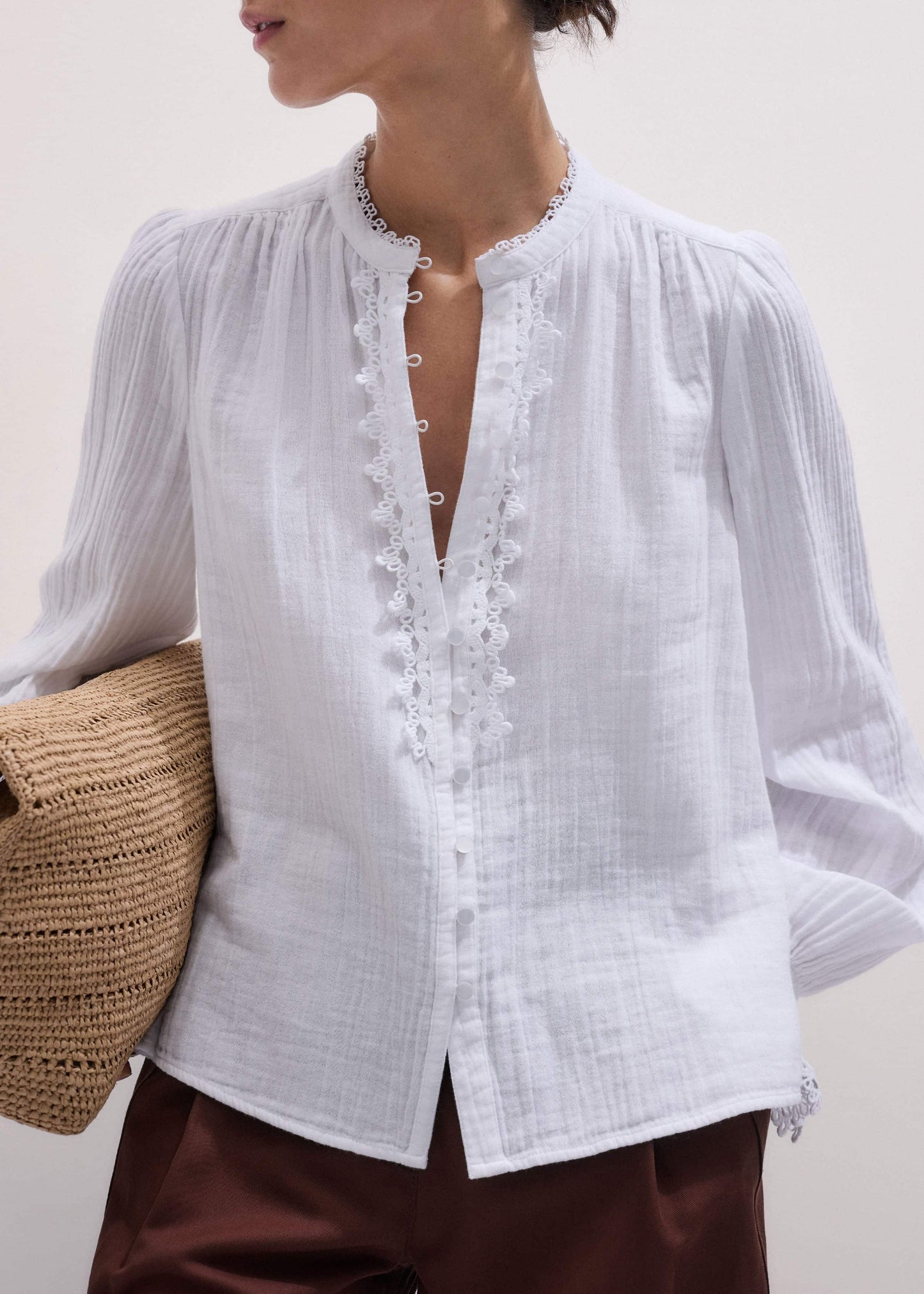 ME and EM Clothing White Cheesecloth Intricate Detail Blouse