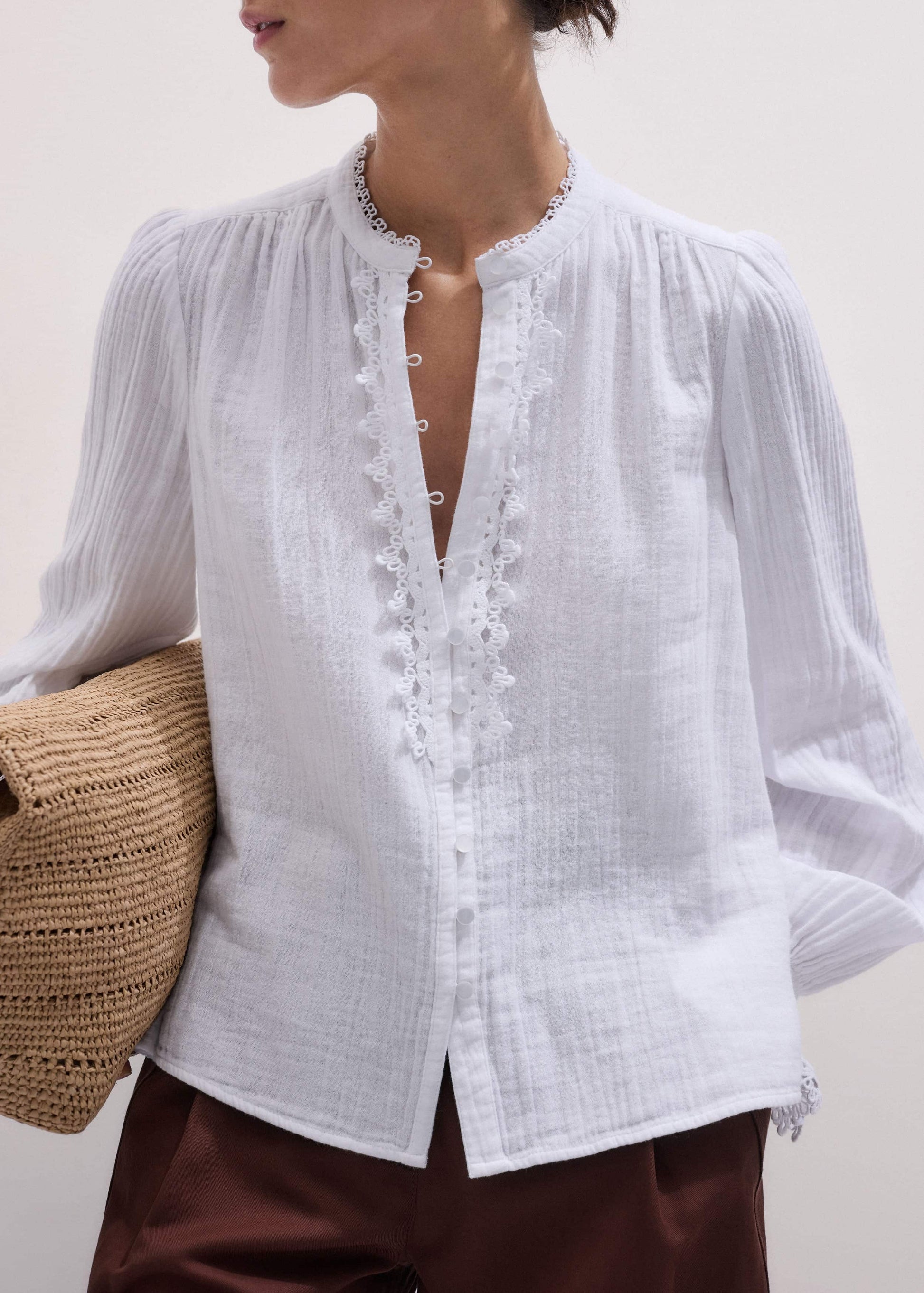 ME and EM Clothing White Cheesecloth Intricate Detail Blouse