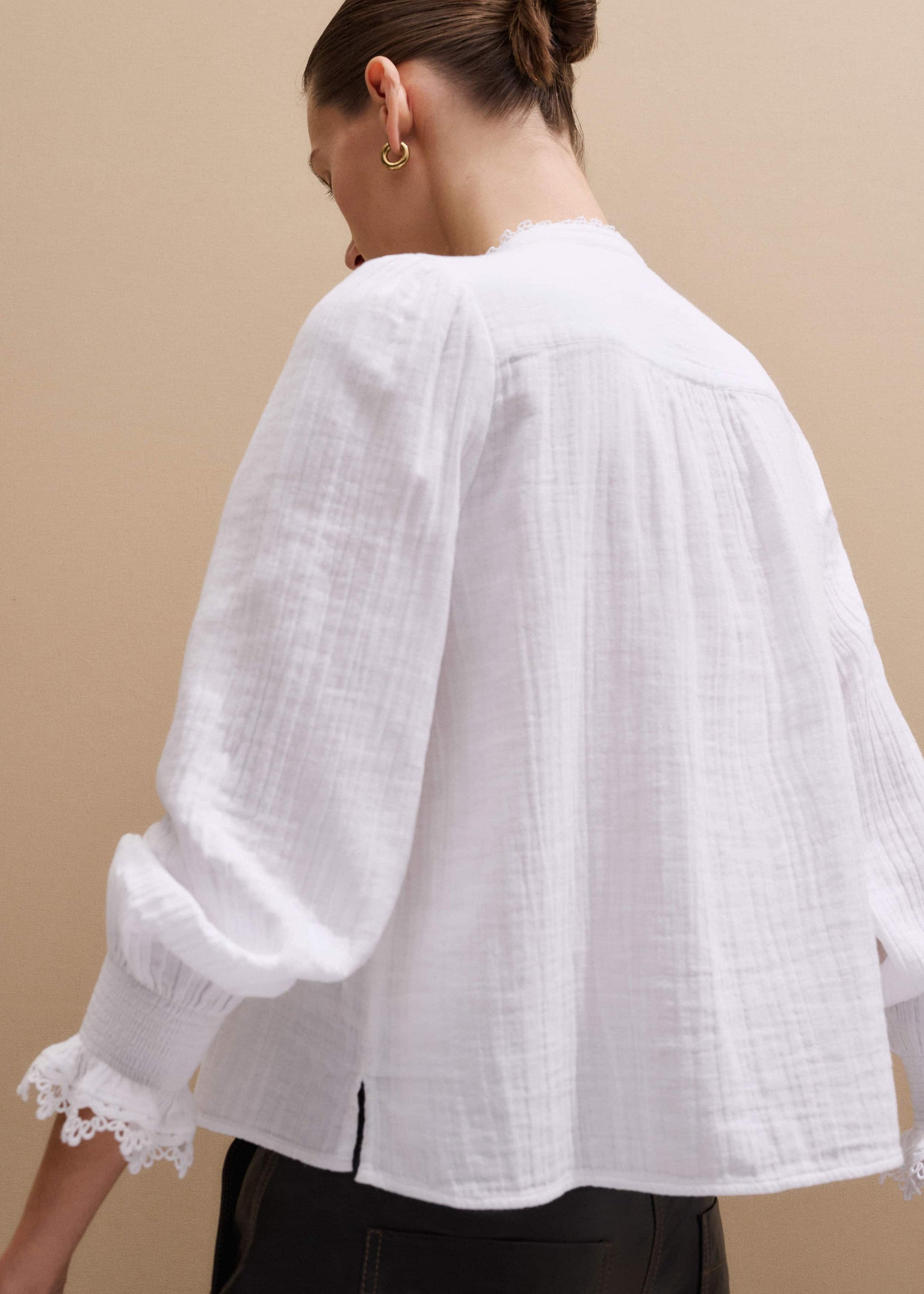 ME and EM Clothing White Cheesecloth Intricate Detail Blouse