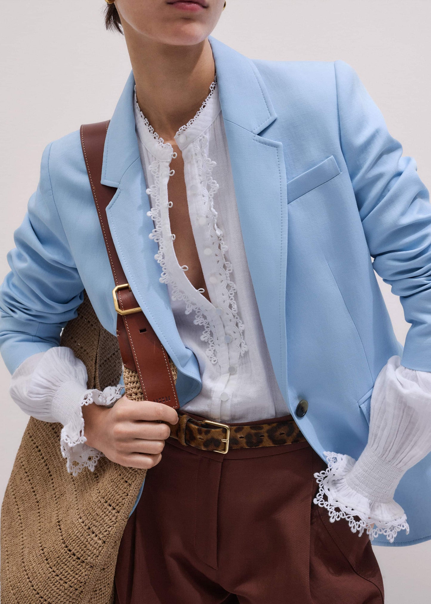 ME and EM Clothing White Cheesecloth Intricate Detail Blouse