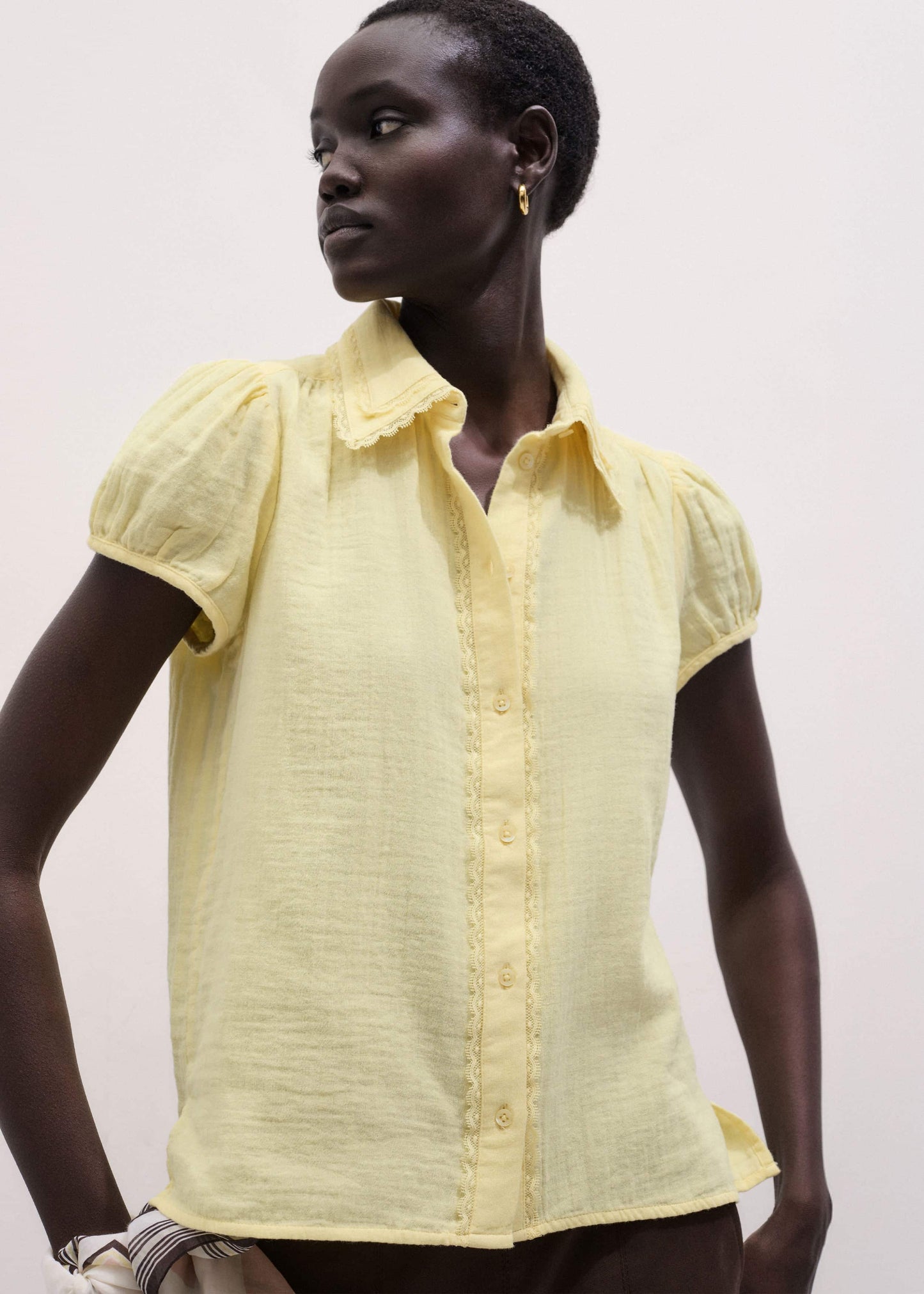 ME and EM Clothing Yellow Cheesecloth Straight Summer Blouse