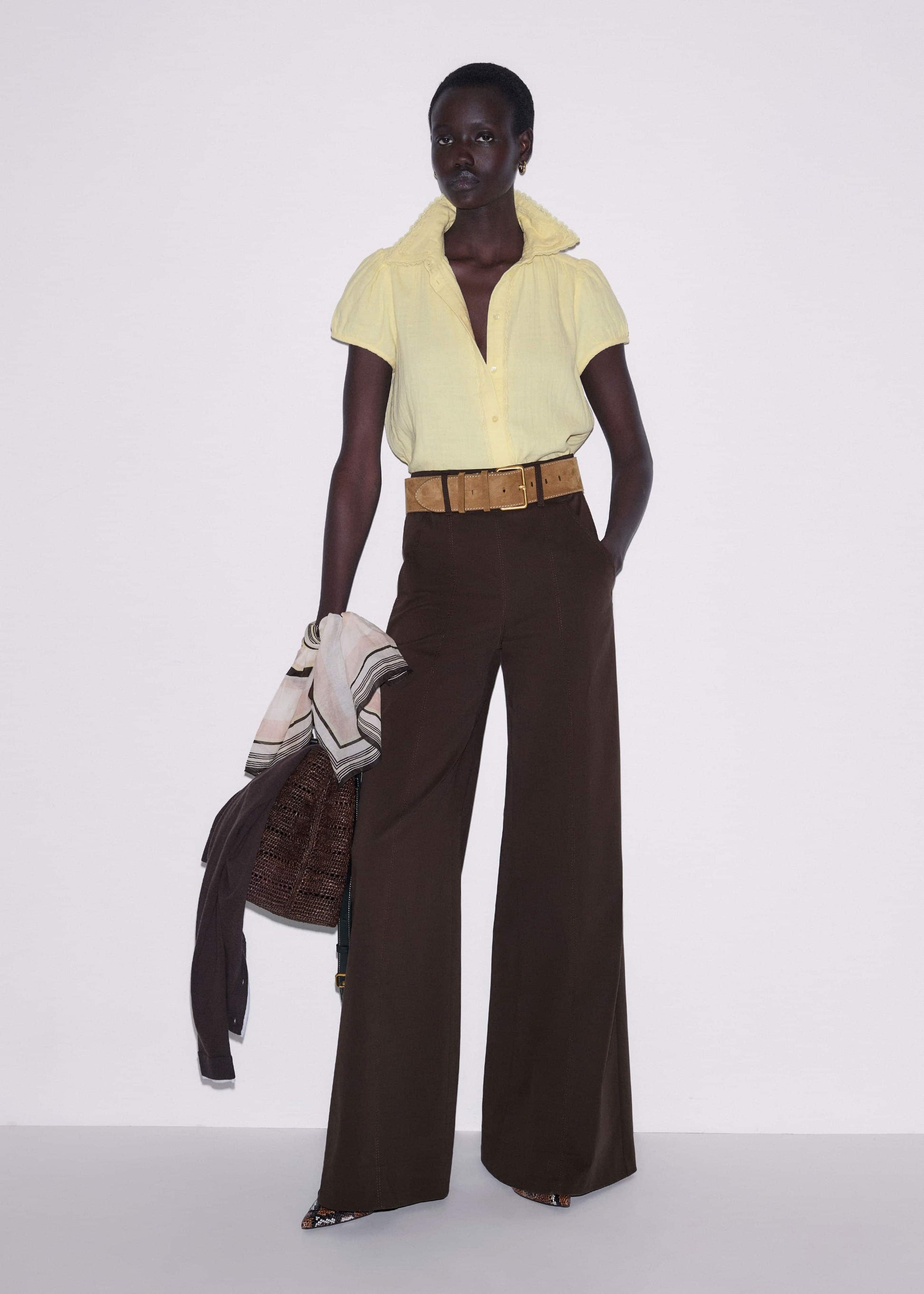 ME and EM Clothing Yellow Cheesecloth Straight Summer Blouse