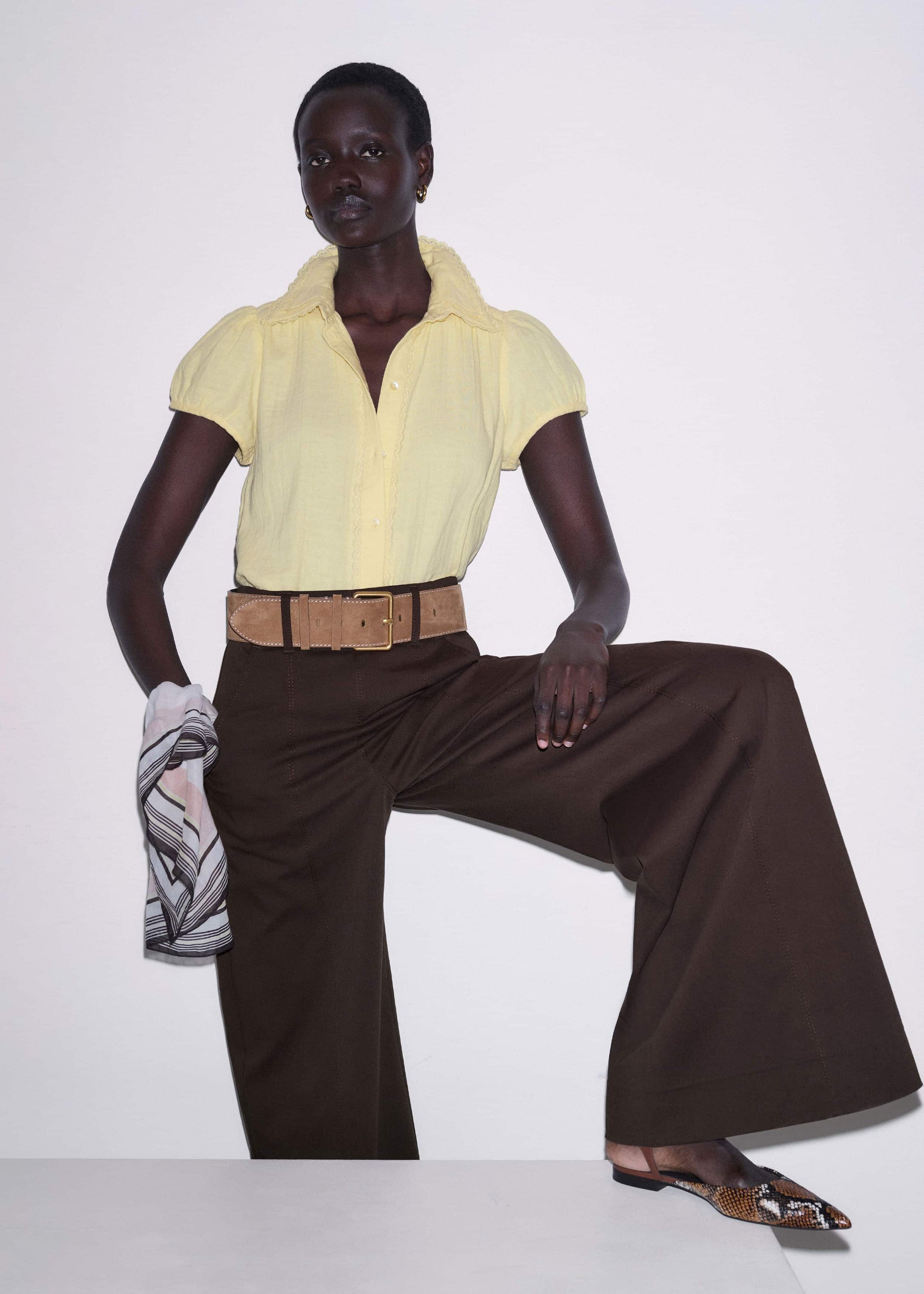 ME and EM Clothing Yellow Cheesecloth Straight Summer Blouse