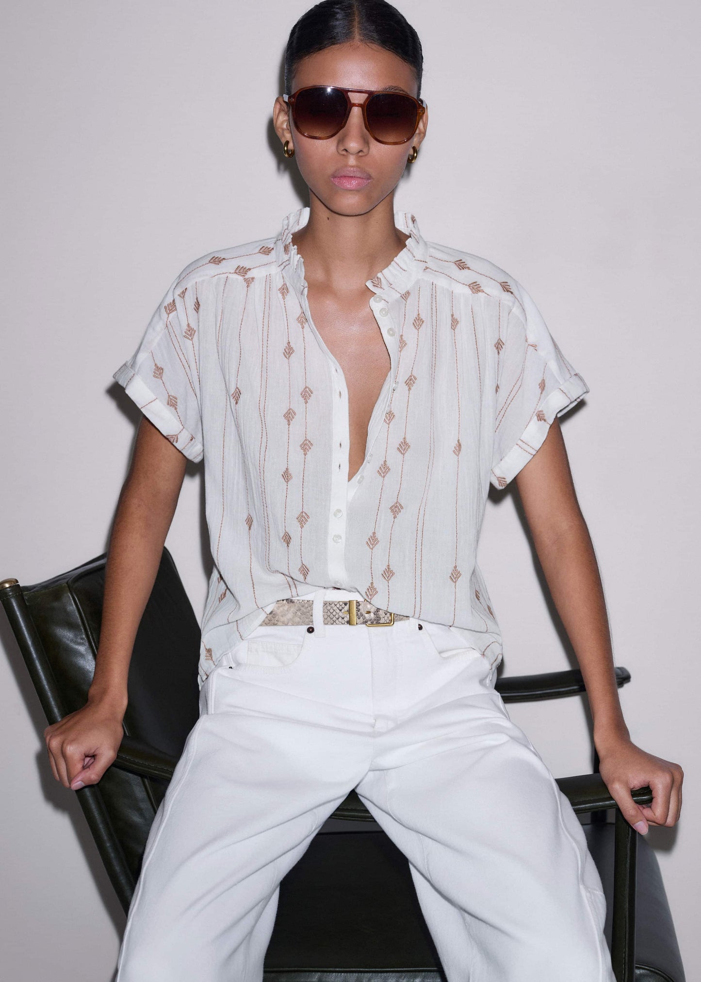 ME and EM Clothing White Turn-Up Cuff Blouse