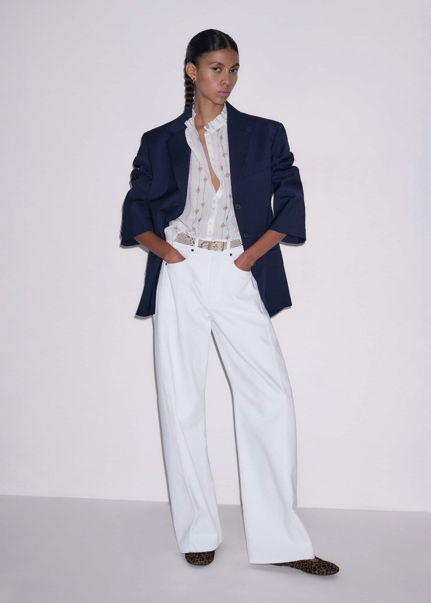 ME and EM Clothing White Turn-Up Cuff Blouse