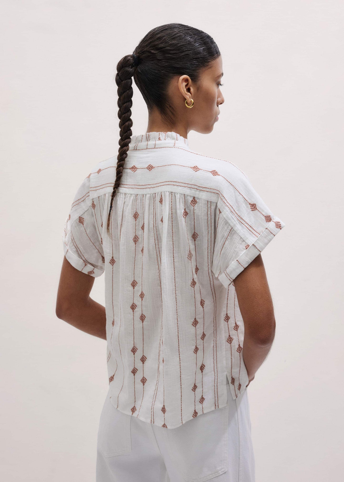 ME and EM Clothing White Turn-Up Cuff Blouse