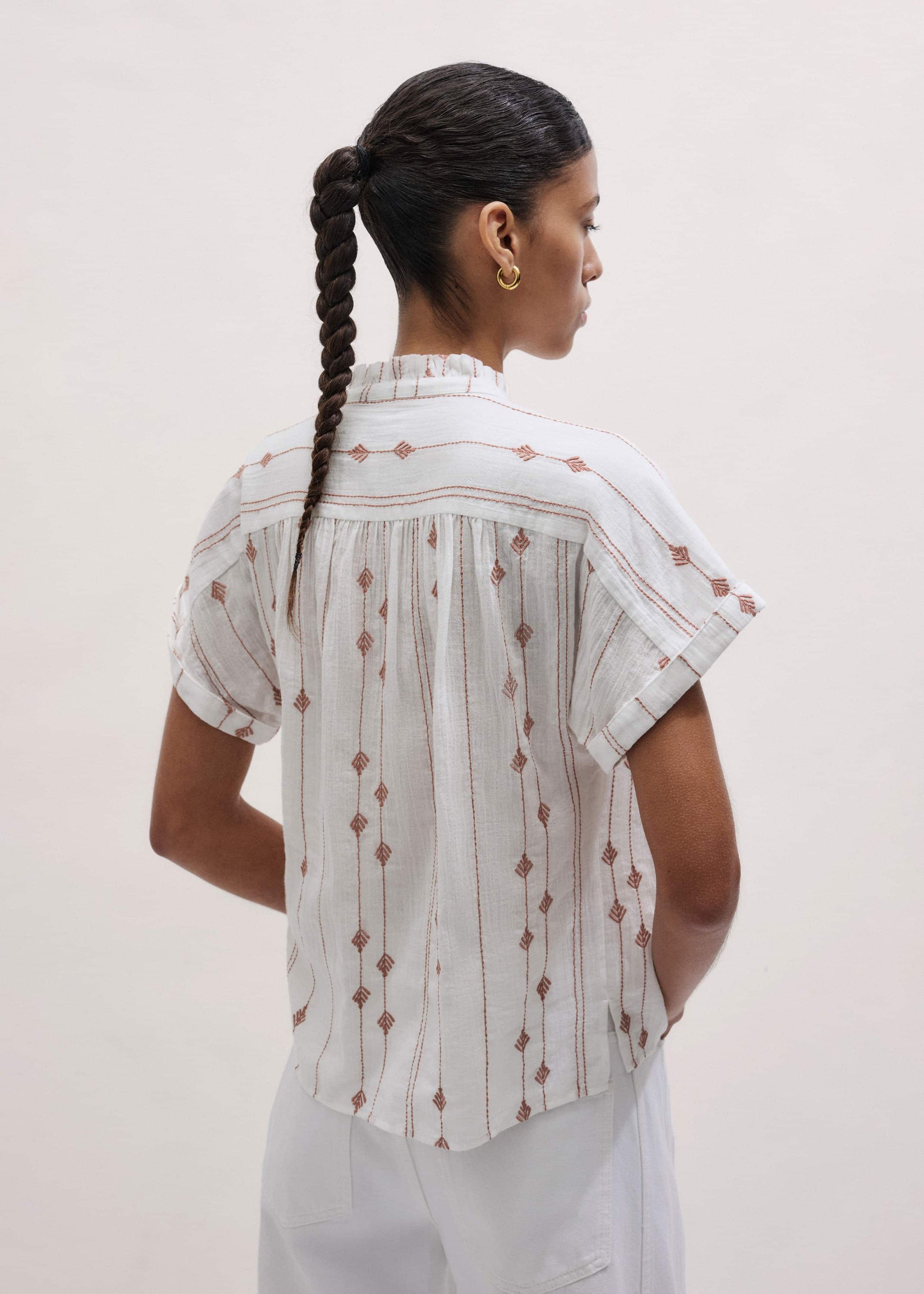 ME and EM Clothing White Turn-Up Cuff Blouse